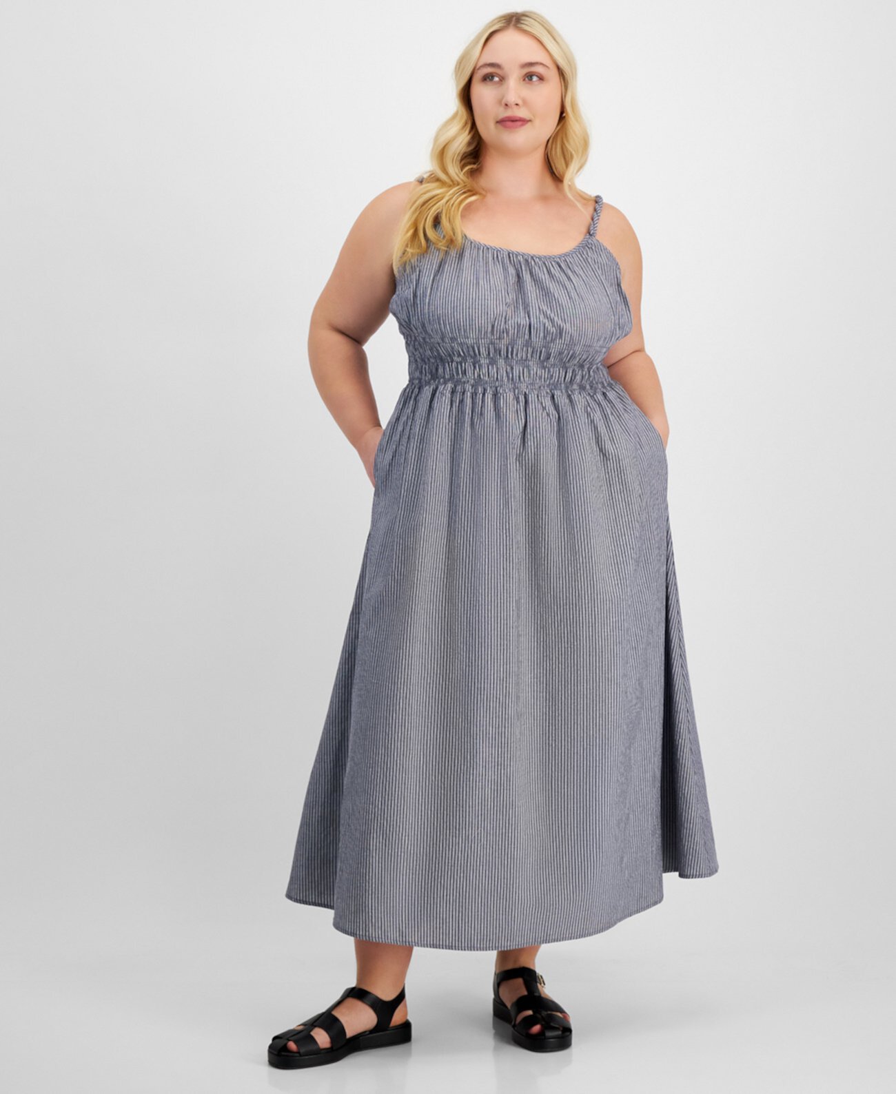 Plus Size Striped Smocked-Waist Maxi Dress And Now This