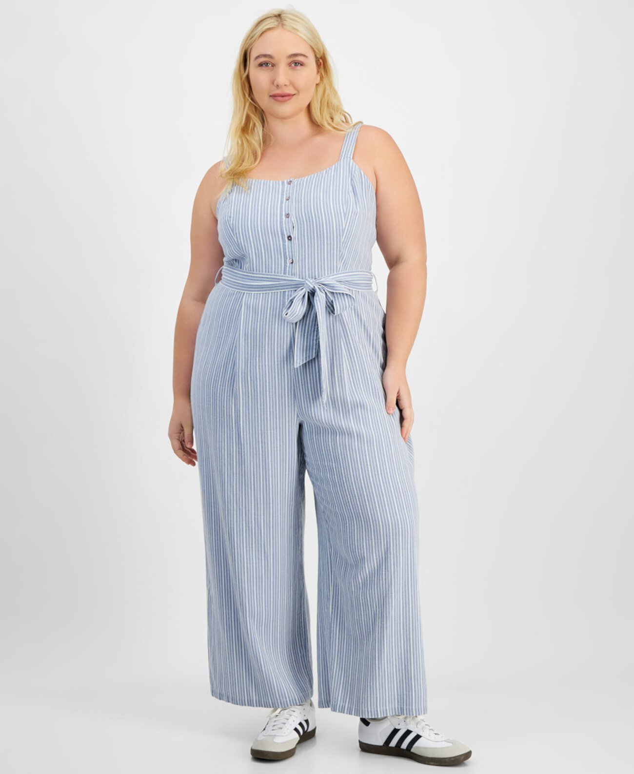 Trendy Plus Size Striped Sleeveless Jumpsuit, Exclusively at Macy's And Now This