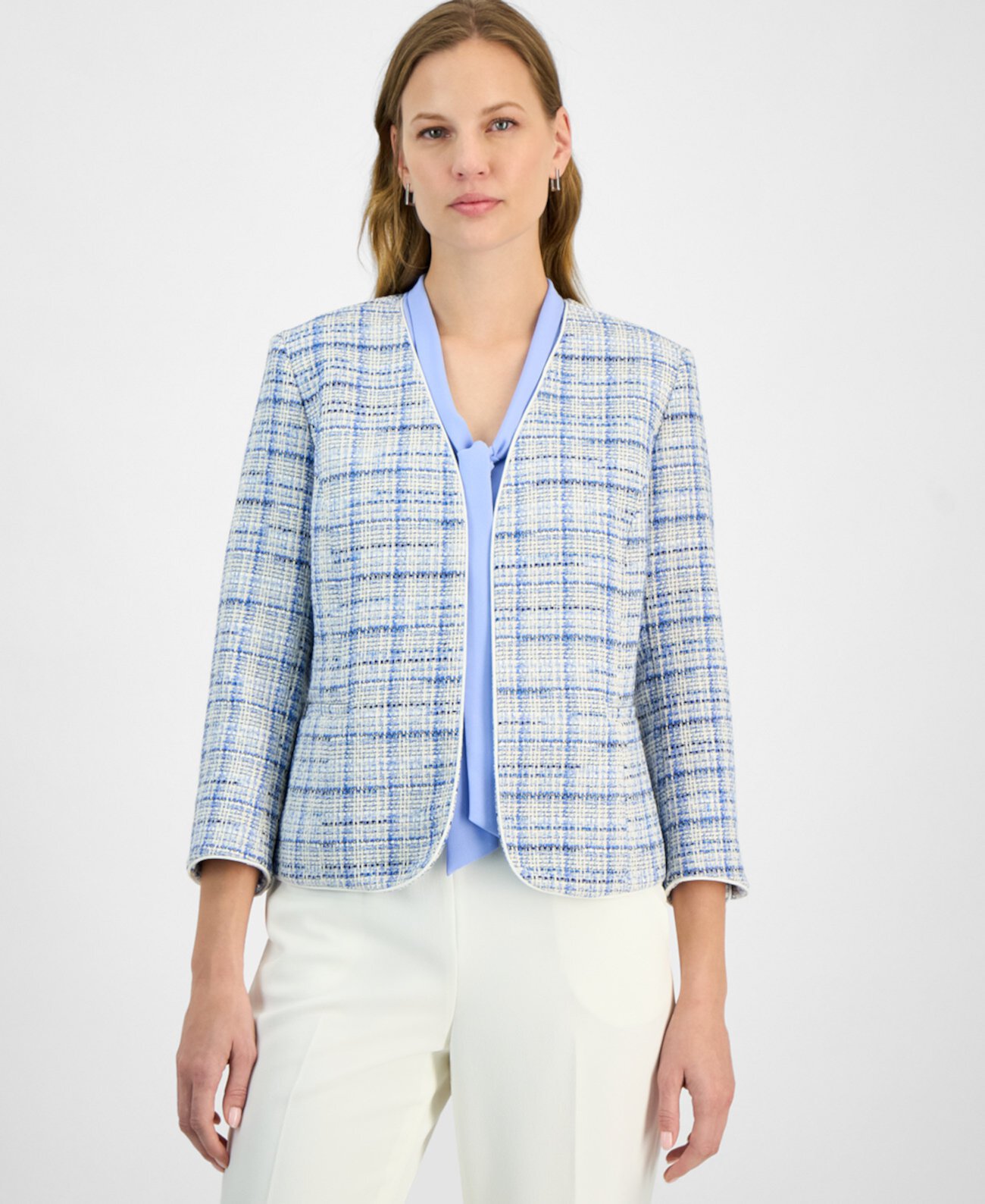 Women's Tweed 3/4-Sleeve Open-Front Blazer, Regular & Petite Kasper