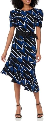 Karl Lagerfeld Paris Women's Logo Print Dress with Belt, French Marine Combo Karl Lagerfeld