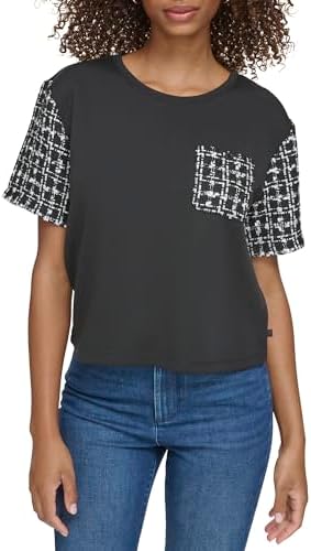 KARL LAGERFELD Women's Cropped Tweed Detail Top Karl Lagerfeld