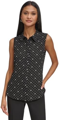 KARL LAGERFELD Sleeveless Collared Button Front Blouse Karl Lagerfeld