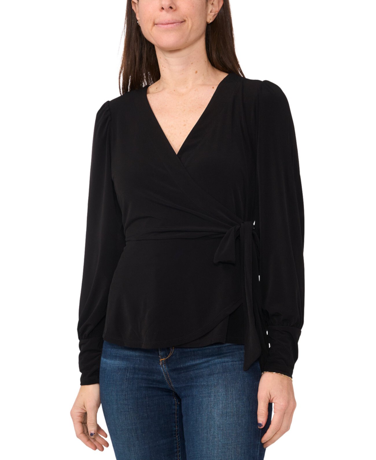 Women's Surplice-Neck Long-Sleeve Wrap Top Sam & Jess