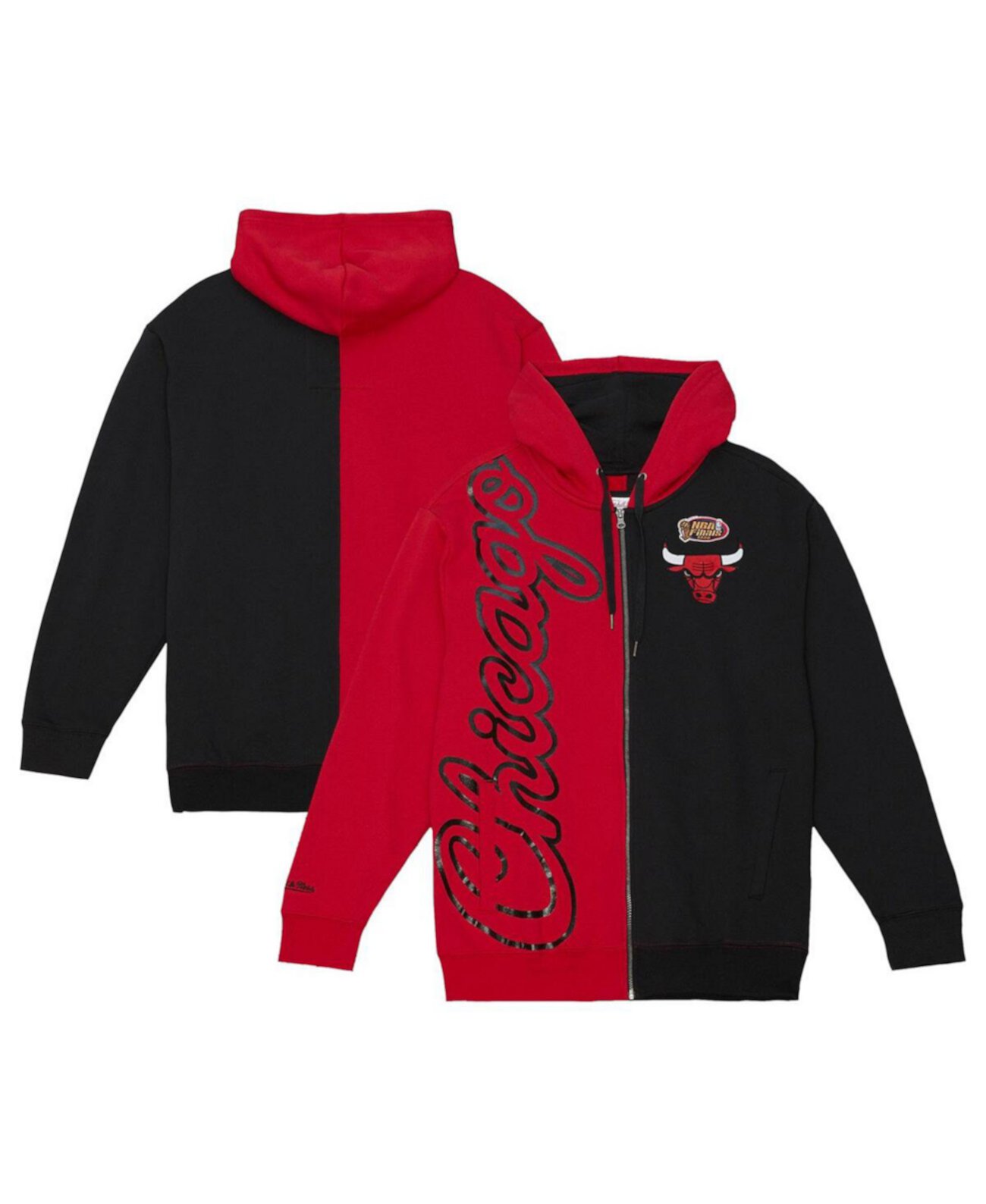 Men's Red/Black Chicago Bulls Color Block 2.0 Fleece Full-Zip Hoodie Mitchell & Ness