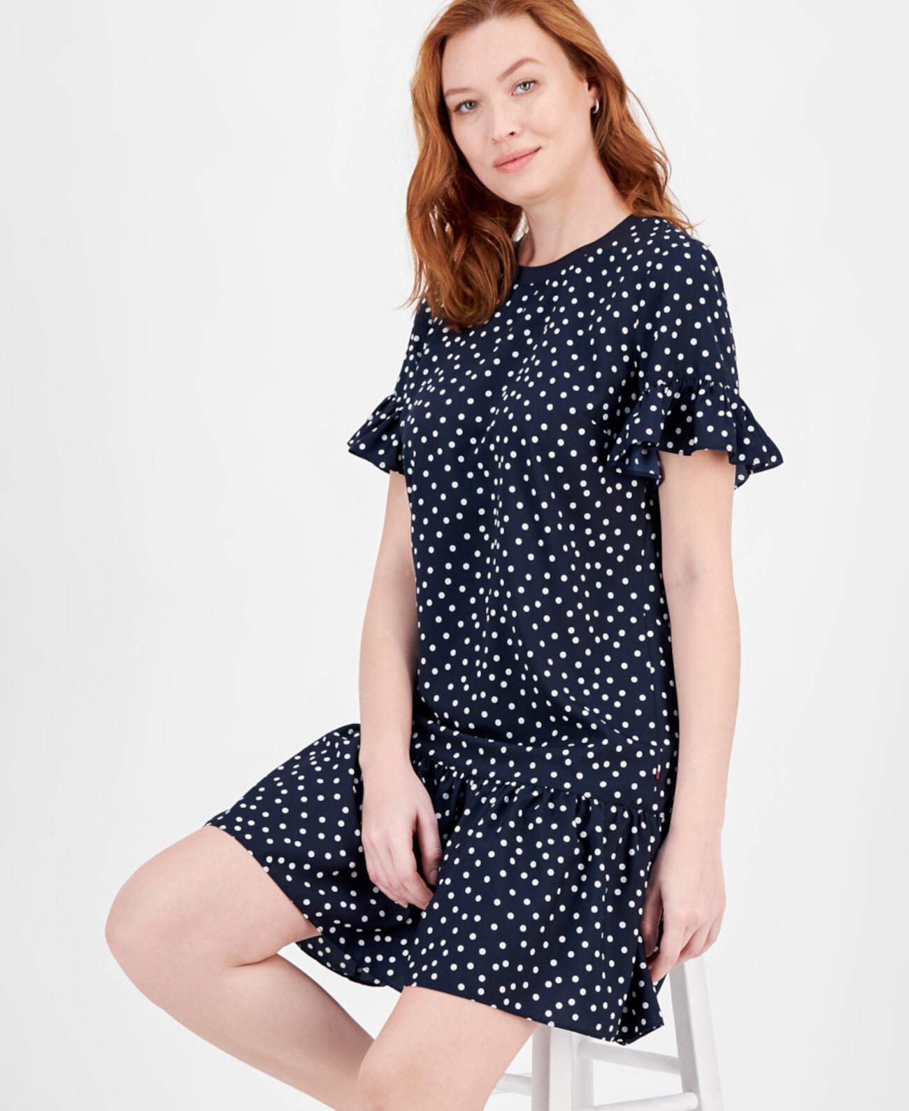 Women's Dot-Print Flounce Sleeve and Hem Dress Tommy Hilfiger