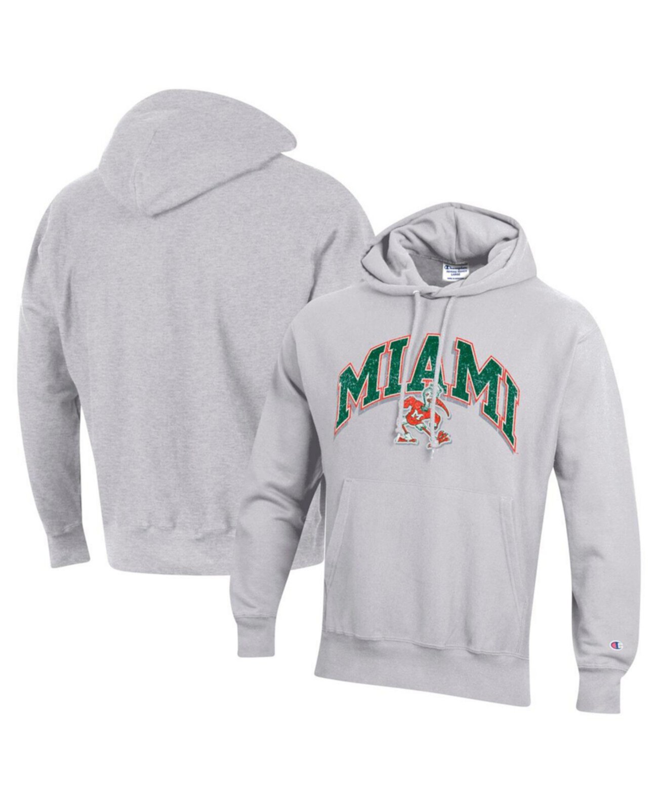 Men's Gray Miami Hurricanes Vault Late Night Reverse Weave Pullover Hoodie Champion