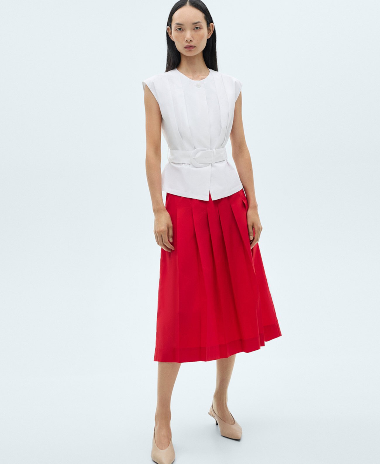 Women's Belted Pleated Blouse Mango