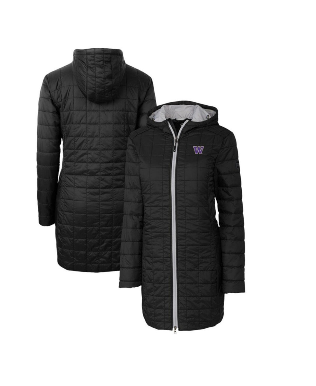 Women's Black Washington Huskies Rainier PrimaLoft Eco Hooded Long Coat Cutter & Buck