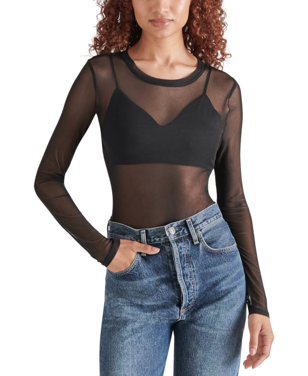 Women's Azure Long-Sleeve Mesh Bodysuit Steve Madden