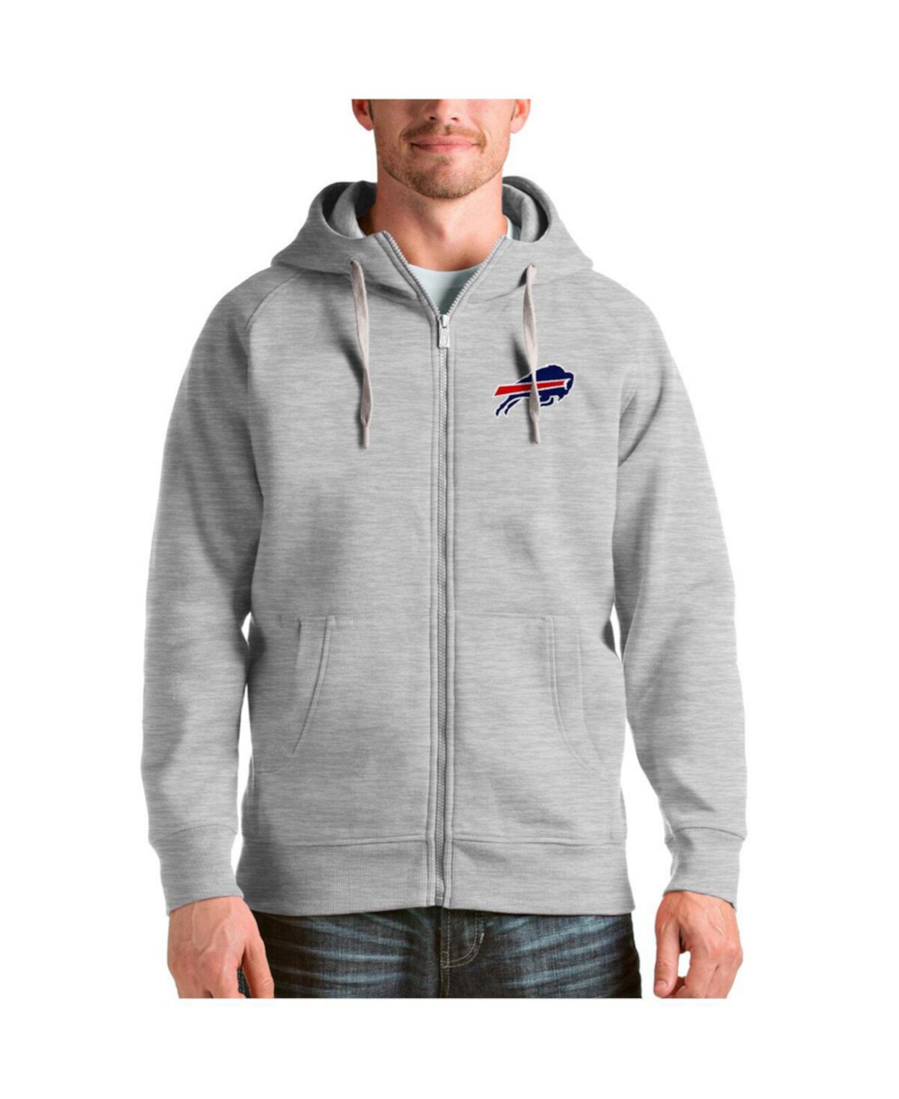 Men's Heather Gray Buffalo Bills Victory Full-Zip Hoodie Antigua