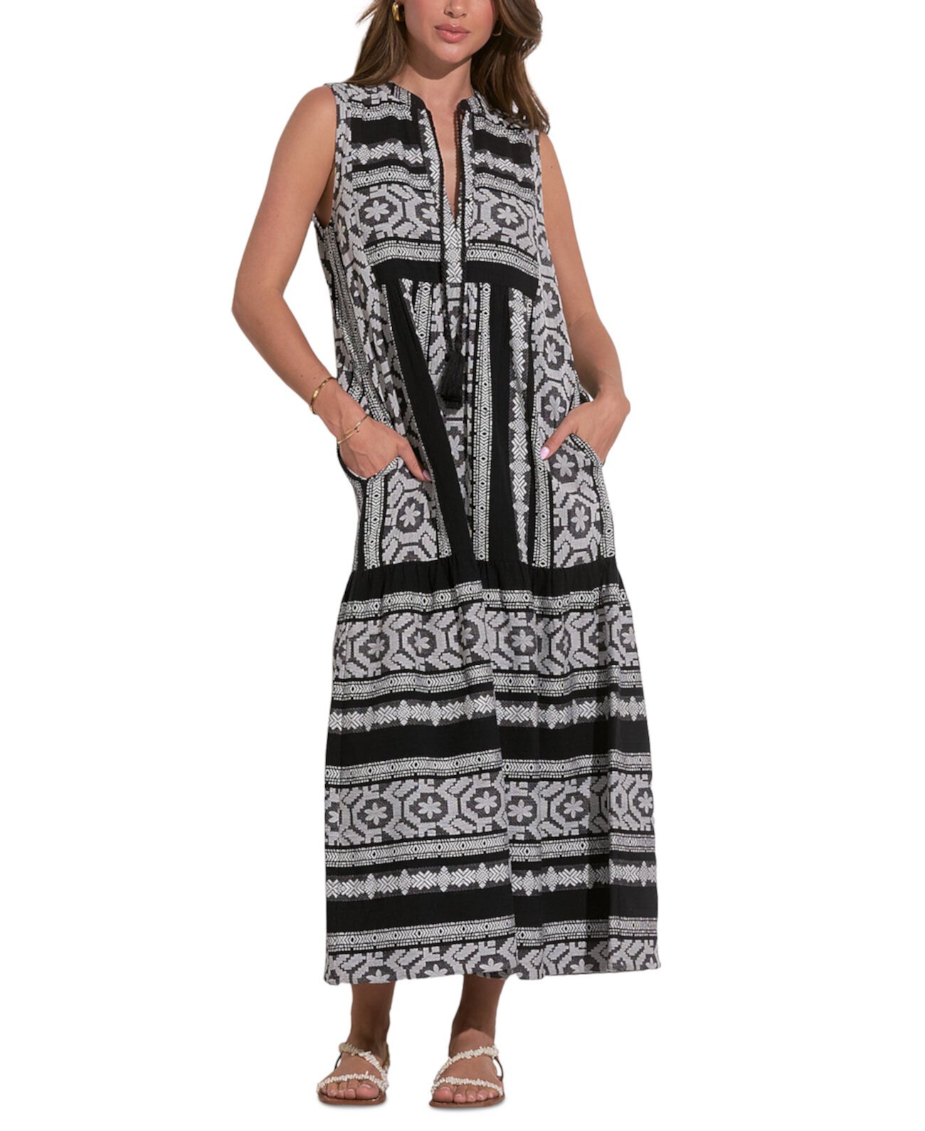 Women's Cotton Embroidered Sleeveless Maxi Dress Elan