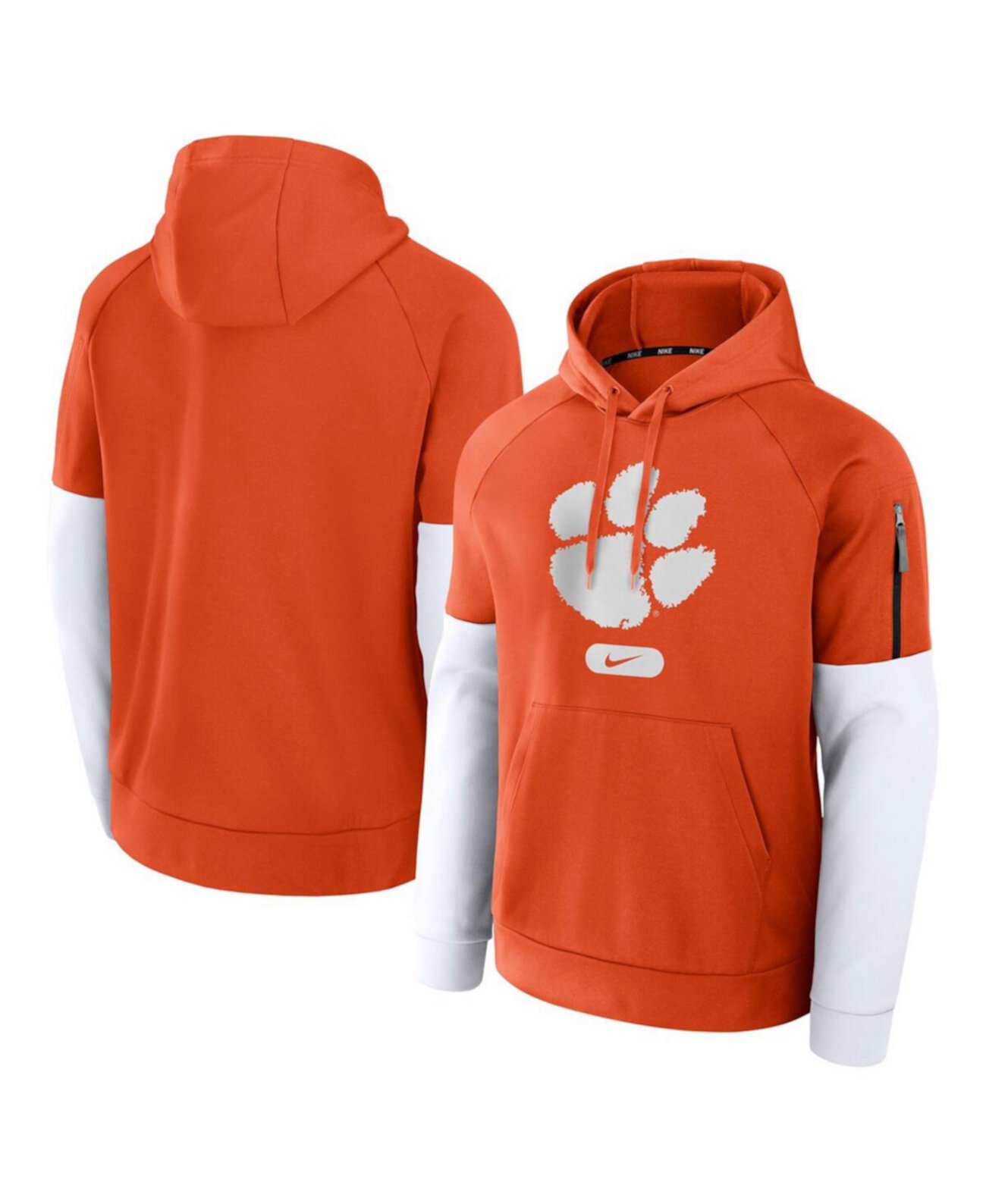 Men's Orange/White Clemson Tigers Fitness Raglan Performance Pullover Hoodie Nike