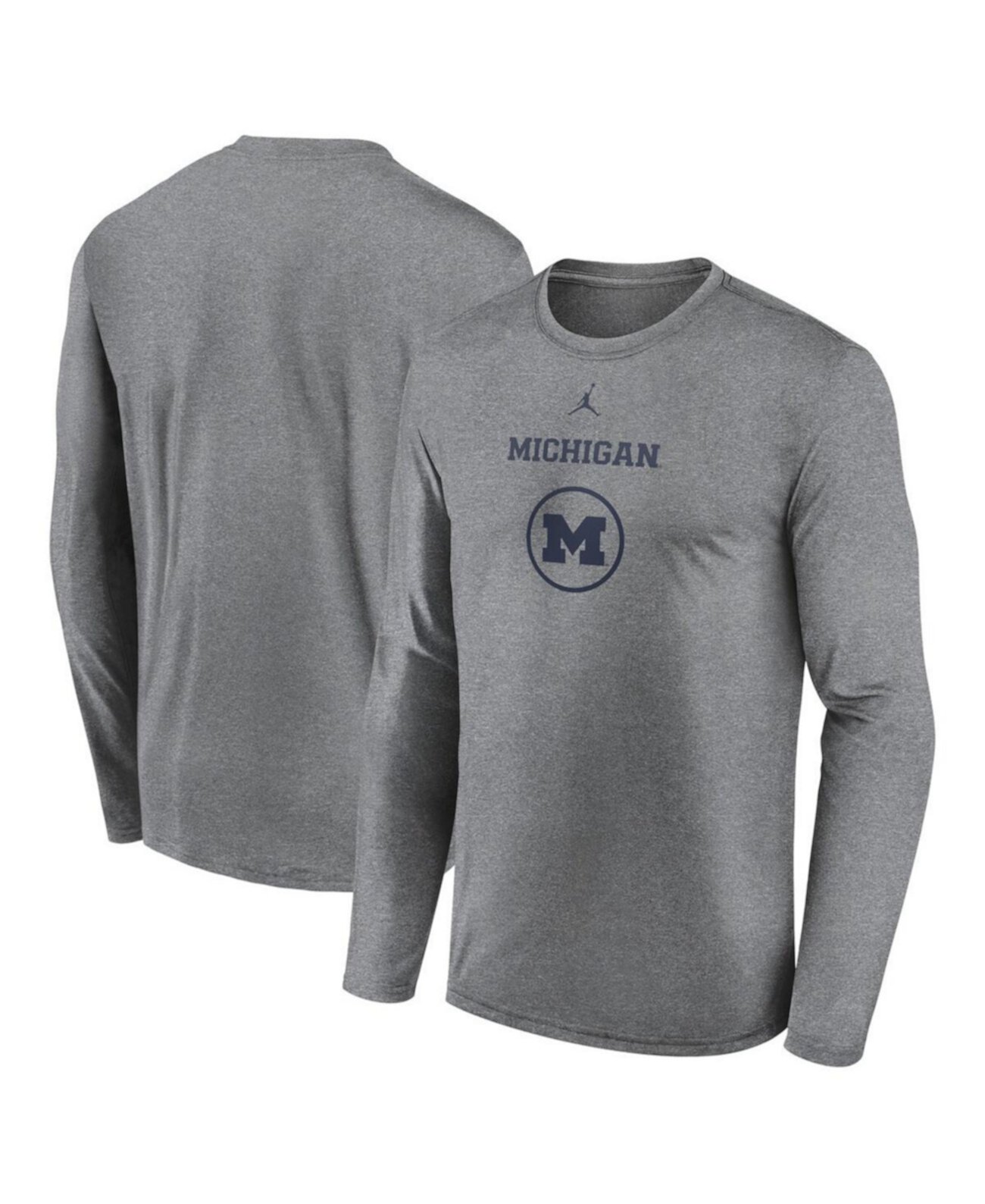 Мужская серо-хаки футболка с длинным рукавом Michigan Wolverines 2024 с технологией Dri-FIT от Jordan Jordan