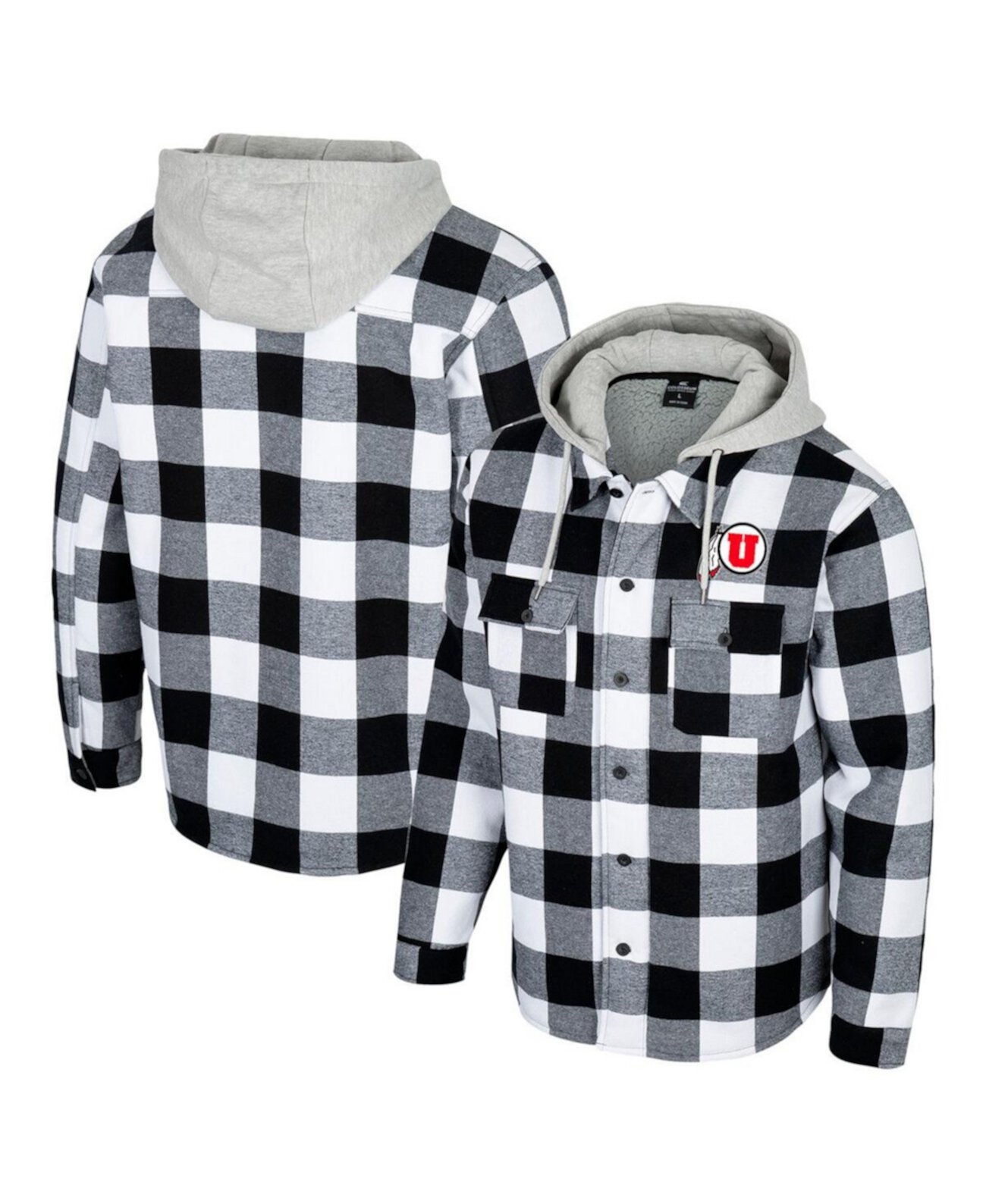 Men's Black/White Utah Utes Buffalo Plaid Full-Zip Hoodie Jacket Colosseum