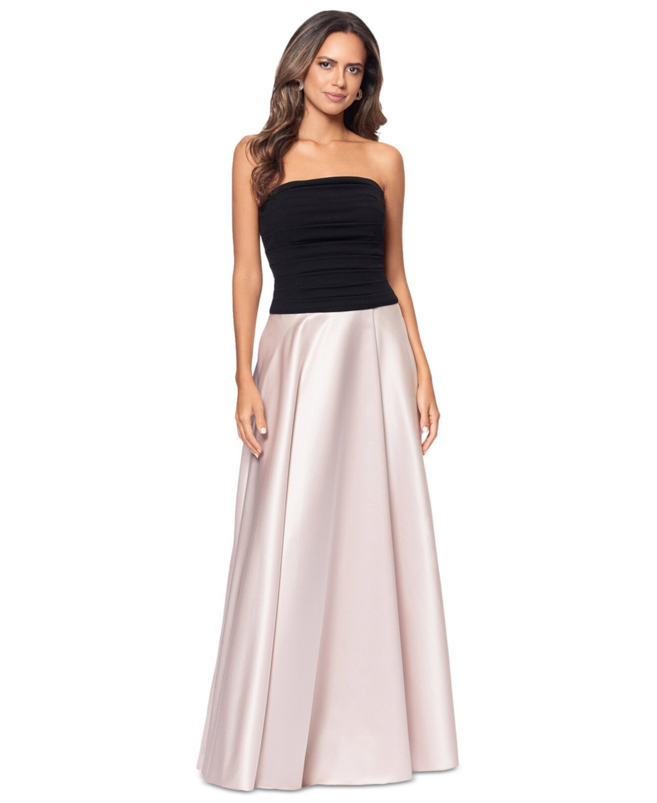 Women's Strapless Pleated-Top Mixed-Media Gown Xscape