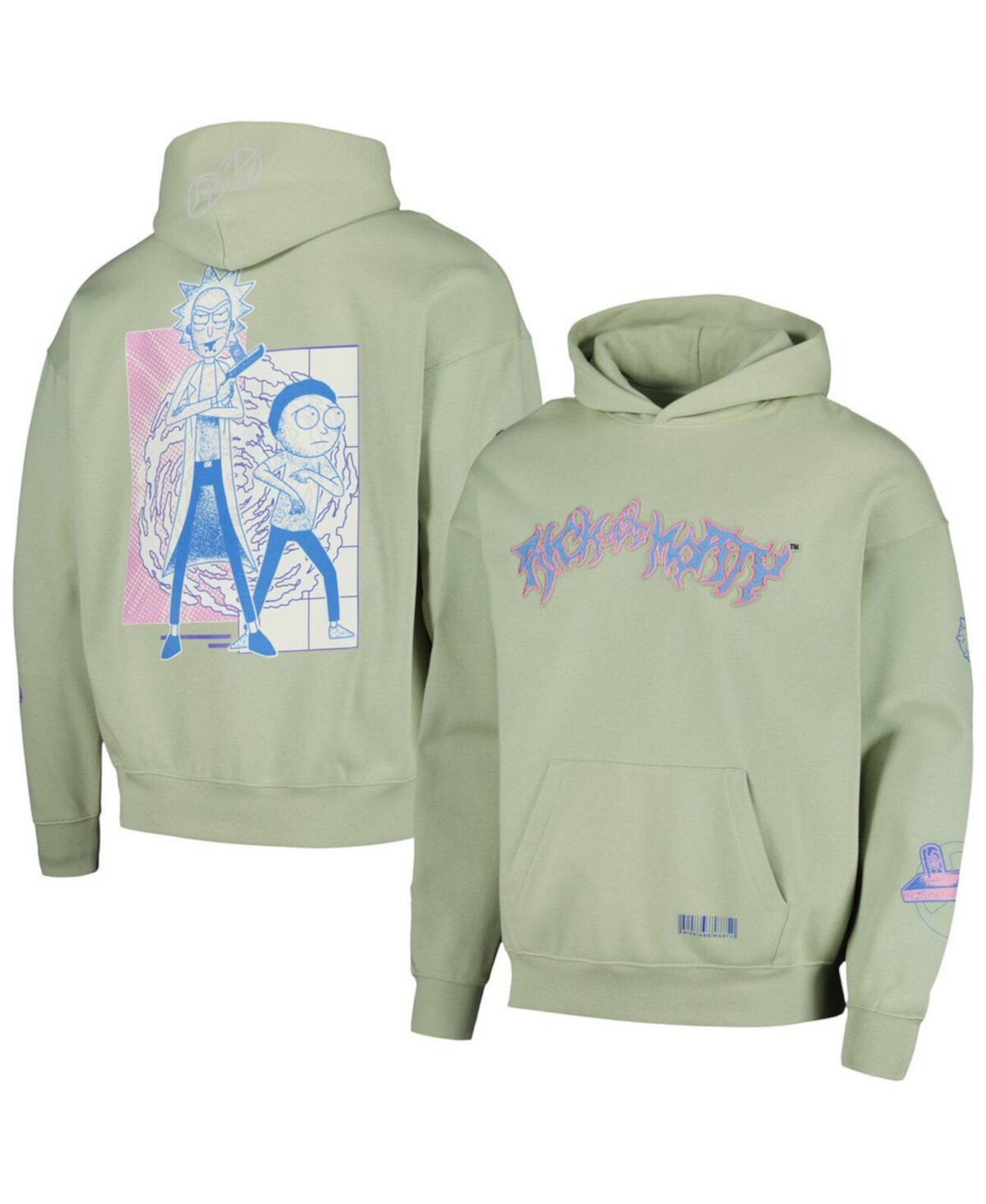 Men's Light Green Rick And Morty '90s Rave Dropped Shoulder Pullover Hoodie Freeze Max