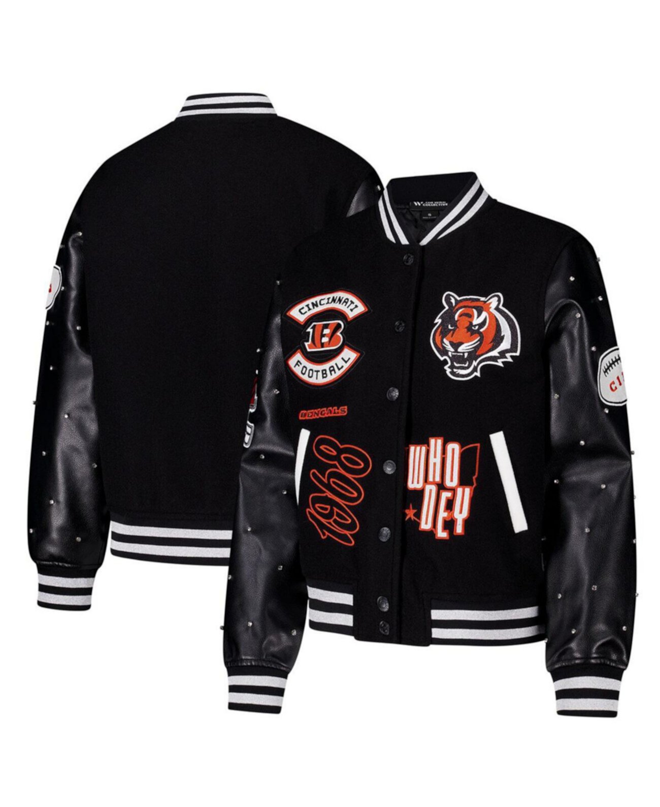 Women's Black Cincinnati Bengals Varsity Full-Snap Sparkle Jacket The Wild Collective