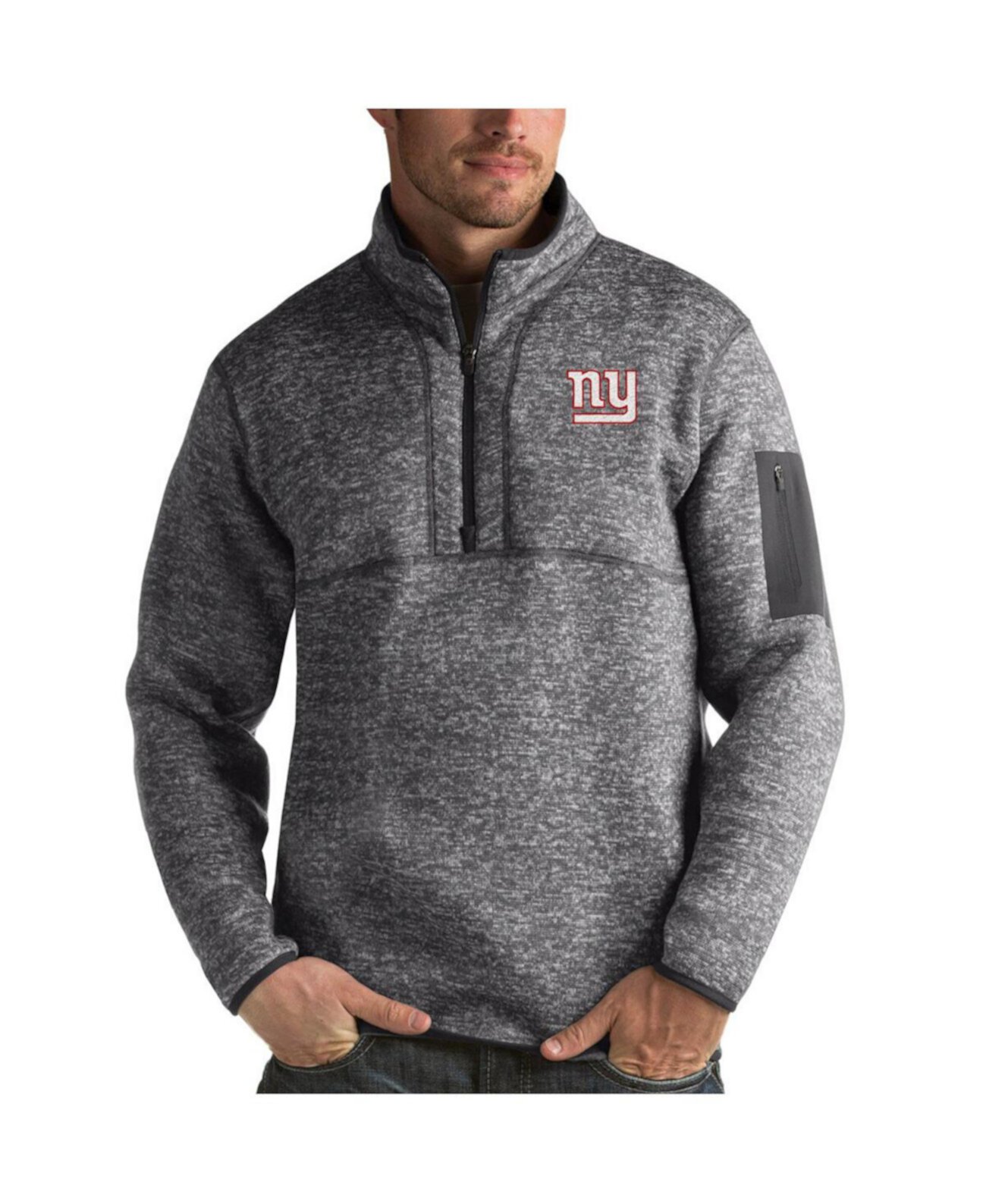 Мужской пуловер средней плотности New York Giants Fortune от Antigua с 1/4-zip застежкой и вышивкой Antigua