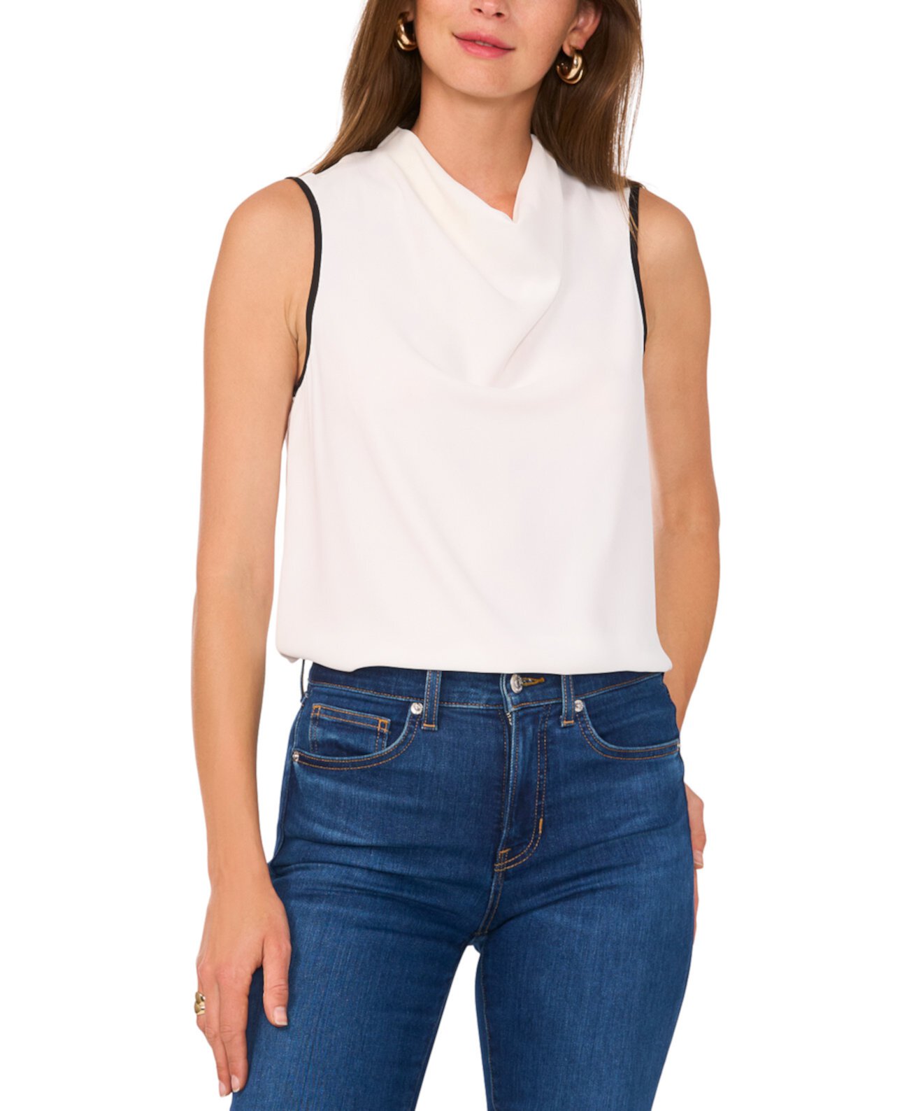 Women's Cowlneck Contrast-Trim Sleeeveless Top Vince Camuto