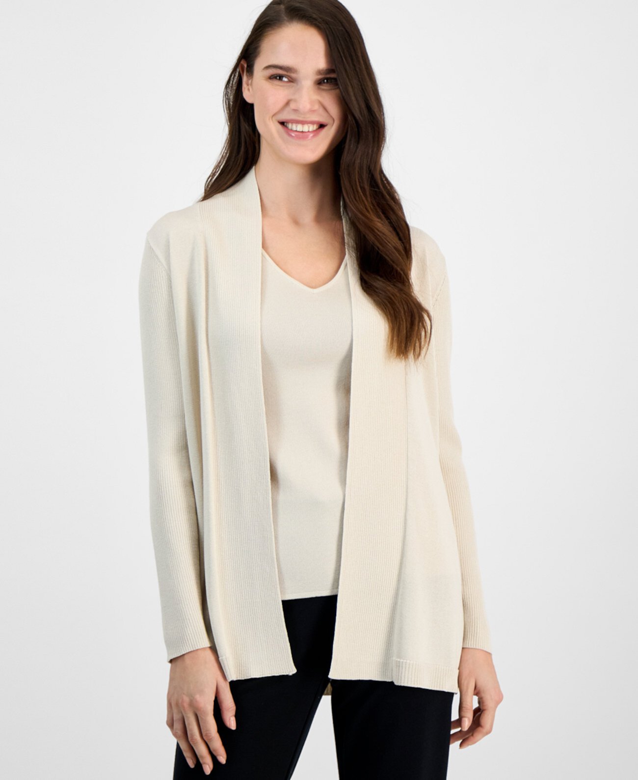 Women's Sonoma Rib-Trim Open-Front Cardigan Anne Klein