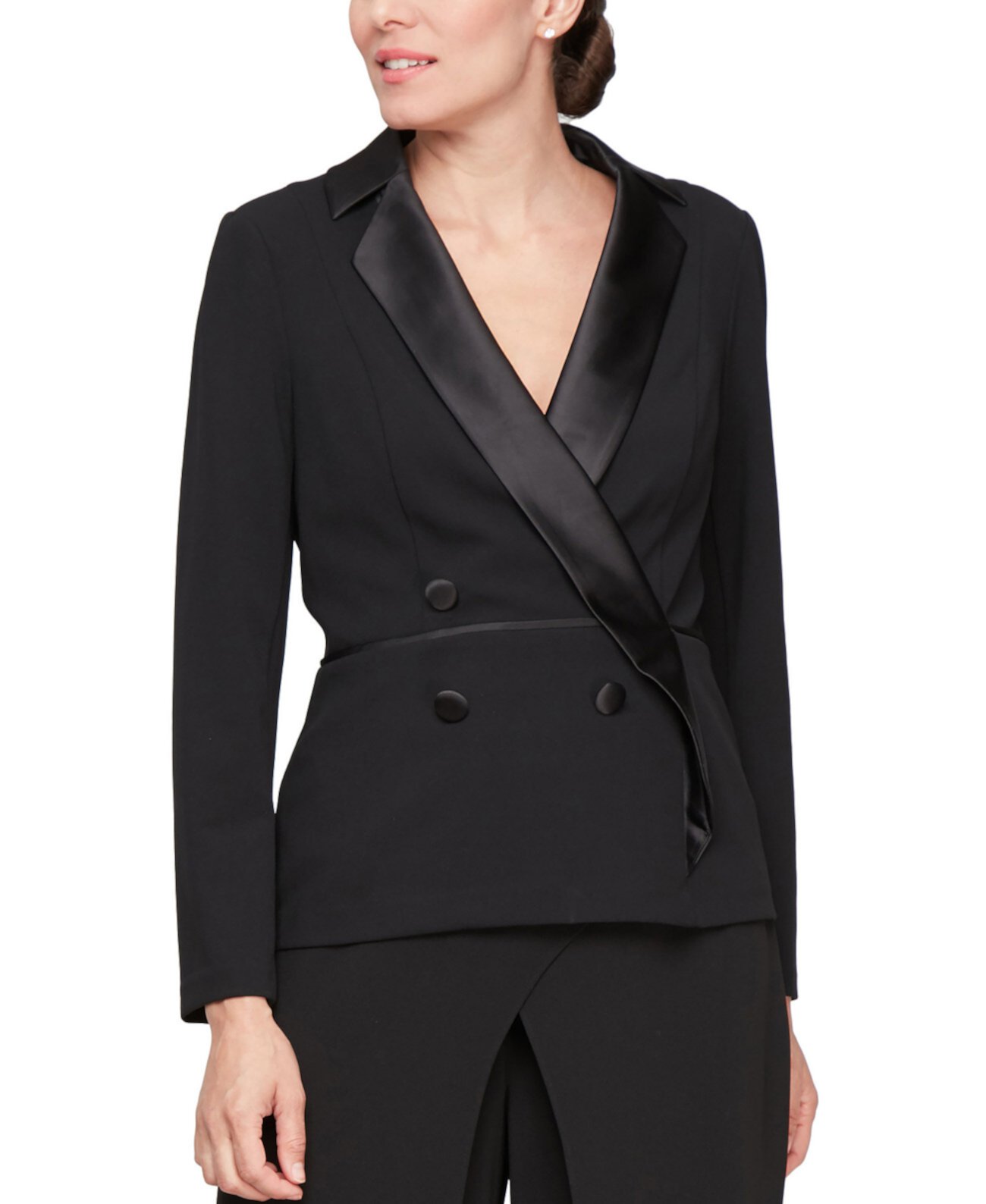 Petite Long-Sleeve Tuxedo Blouse Alex Evenings