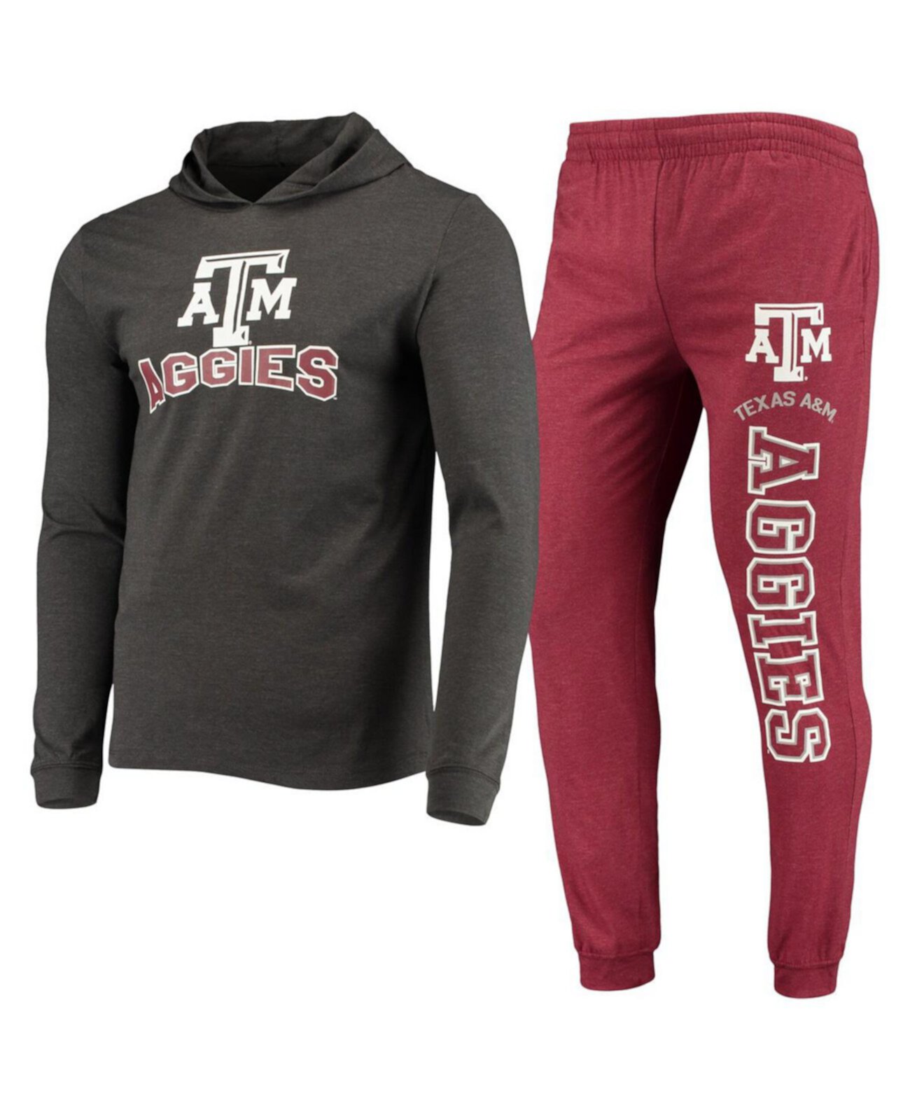 Men's Maroon/Heather Charcoal Texas A&M Aggies Meter Long Sleeve Hoodie T-Shirt Jogger Pajama Set Concepts Sport