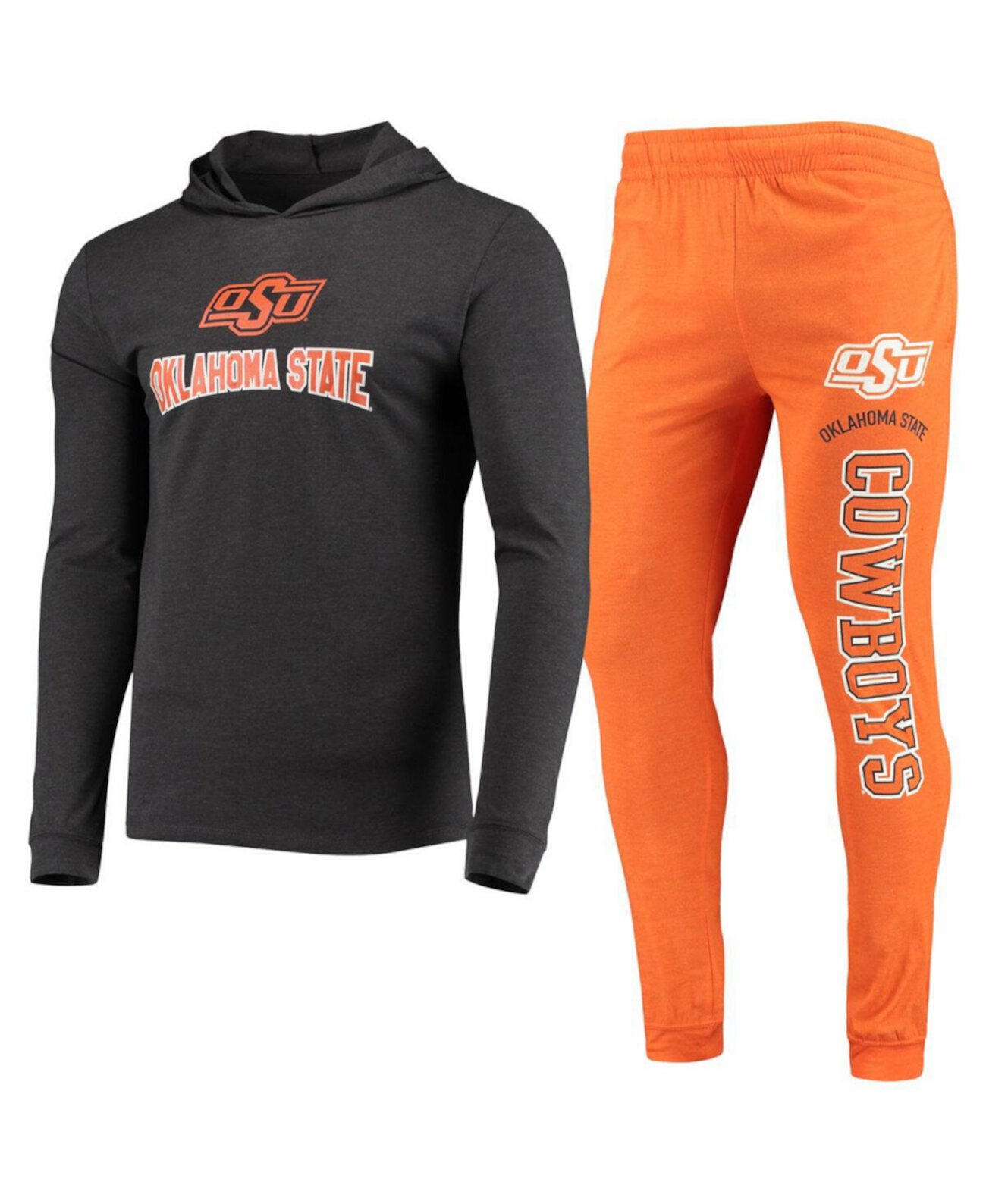 Men's Orange/Heather Charcoal Oklahoma State Cowboys Meter Long Sleeve Hoodie T-Shirt Jogger Pajama Set Concepts Sport