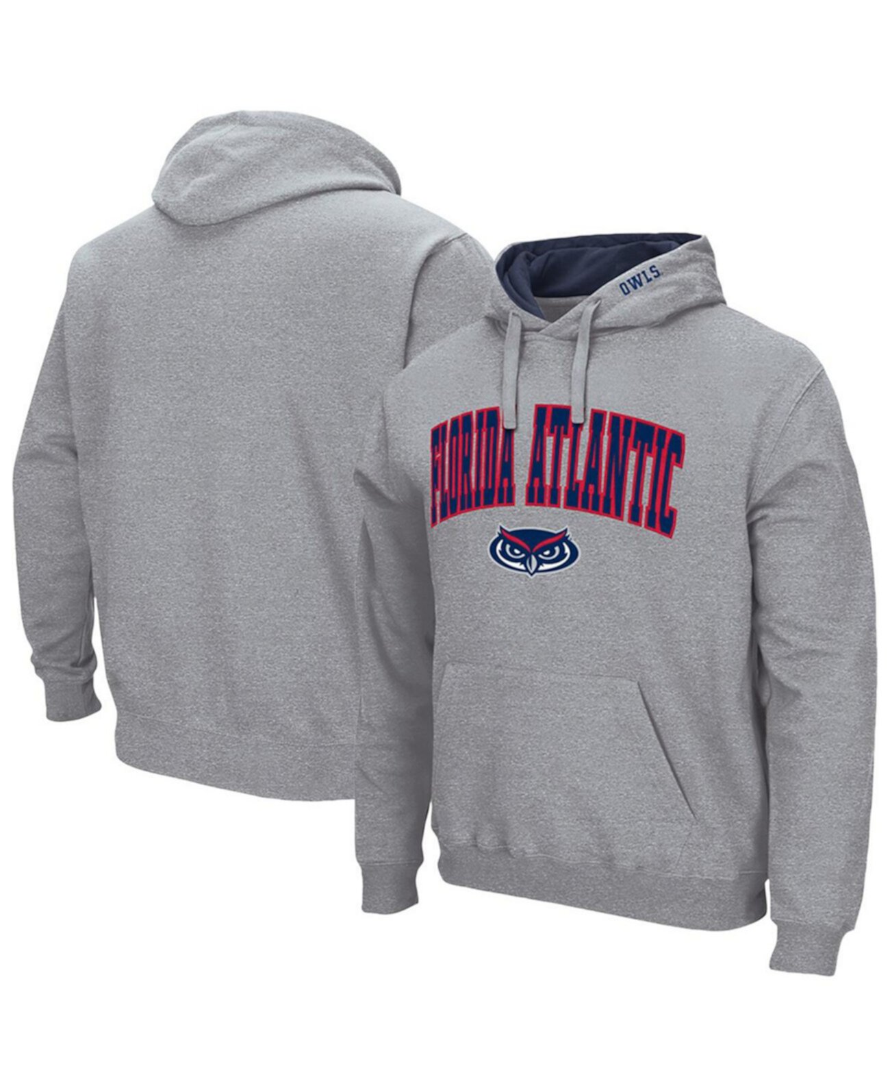 Мужское худи Heather Gray Florida Atlantic Owls с логотипом на груди, флисовой подкладкой средней плотности Colosseum