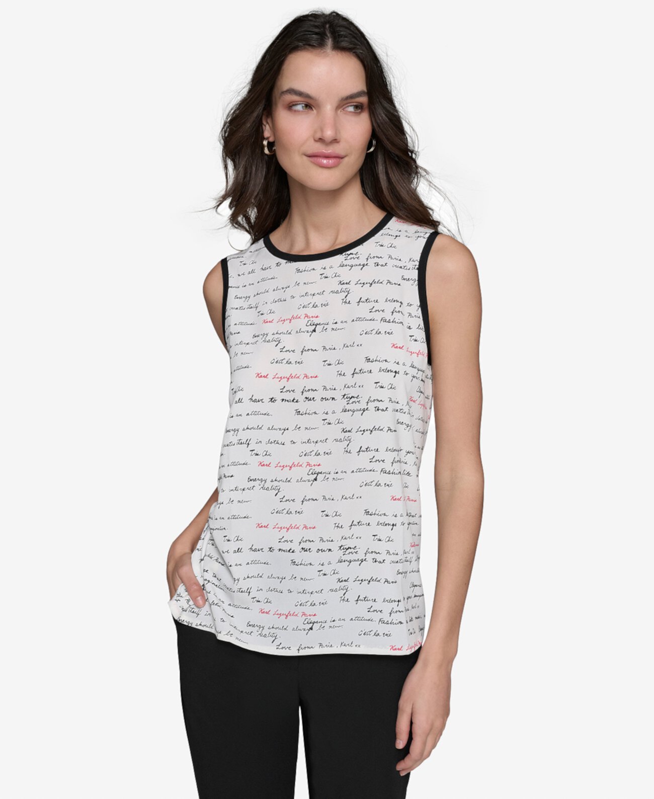 Women's Contrast-Tipped Printed Sleeveless Top Karl Lagerfeld Paris