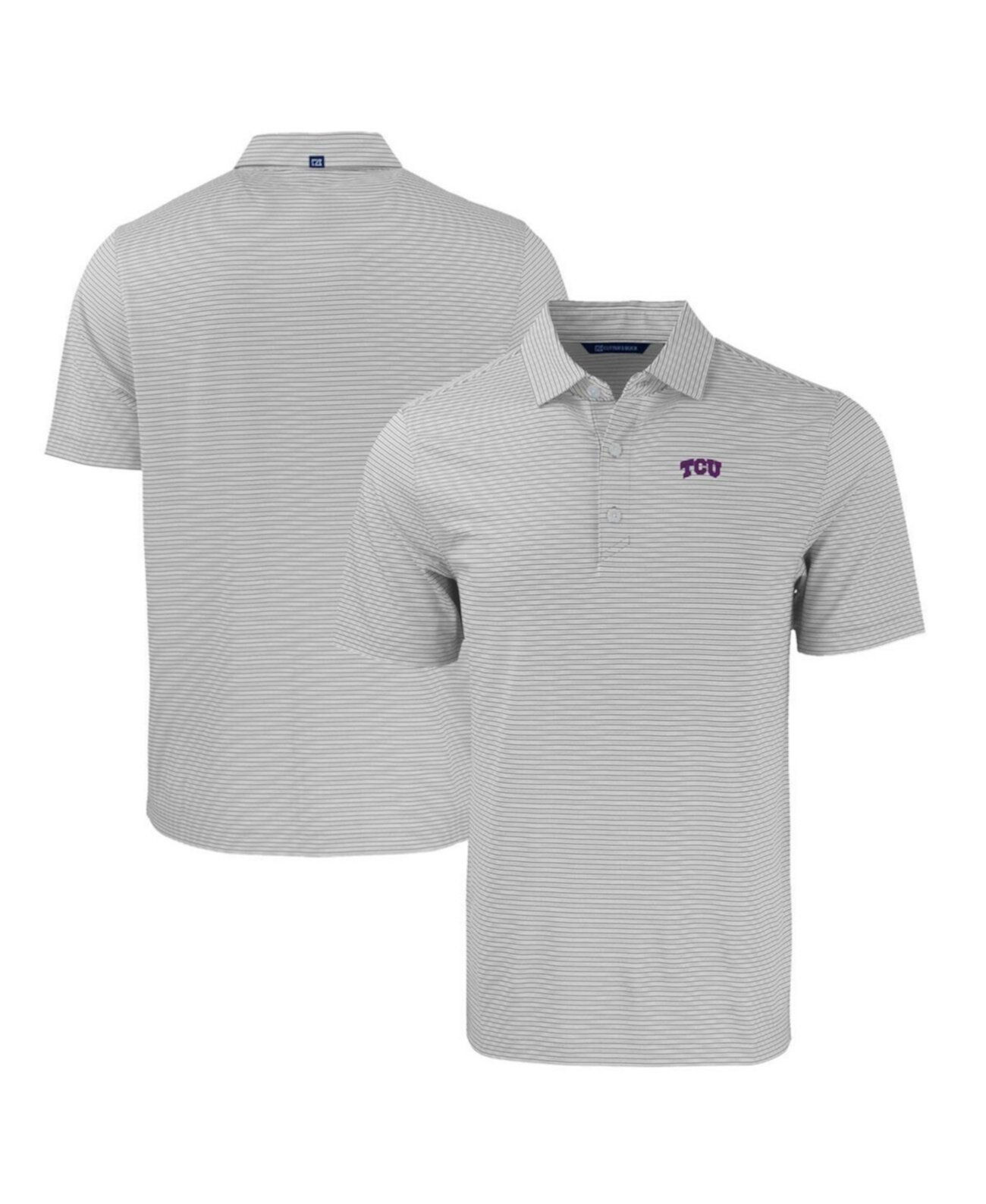 Men's Gray/White TCU Horned Frogs Forge Eco Double Stripe Stretch Polo Cutter & Buck