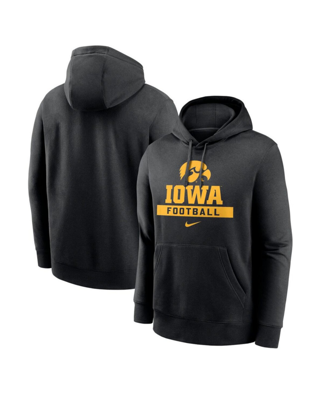 Men's Black Iowa Hawkeyes Football Stack Club Fleece Pullover Hoodie Nike