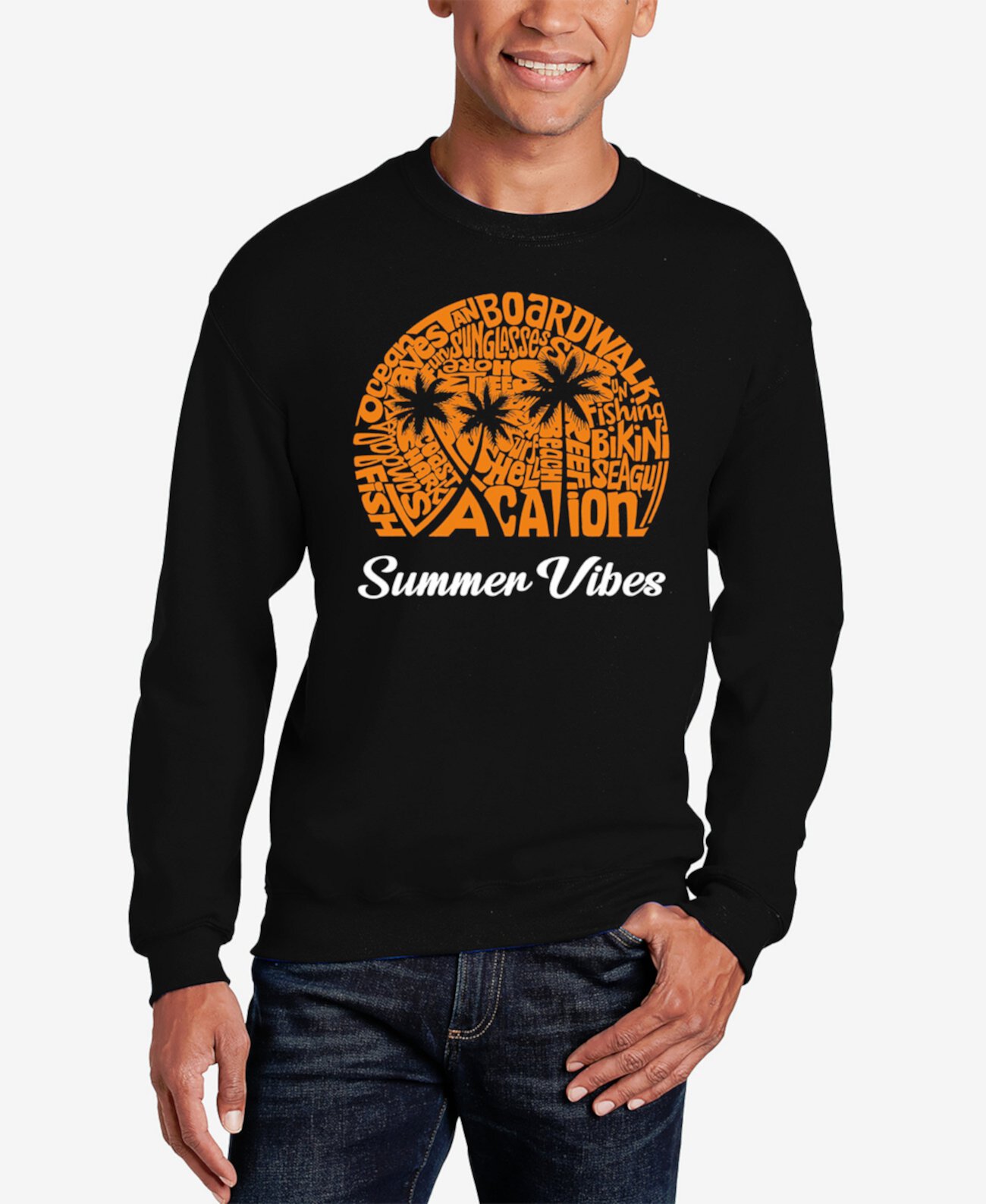 Men's Summer Vibes Word Art Crewneck Sweatshirt LA Pop Art