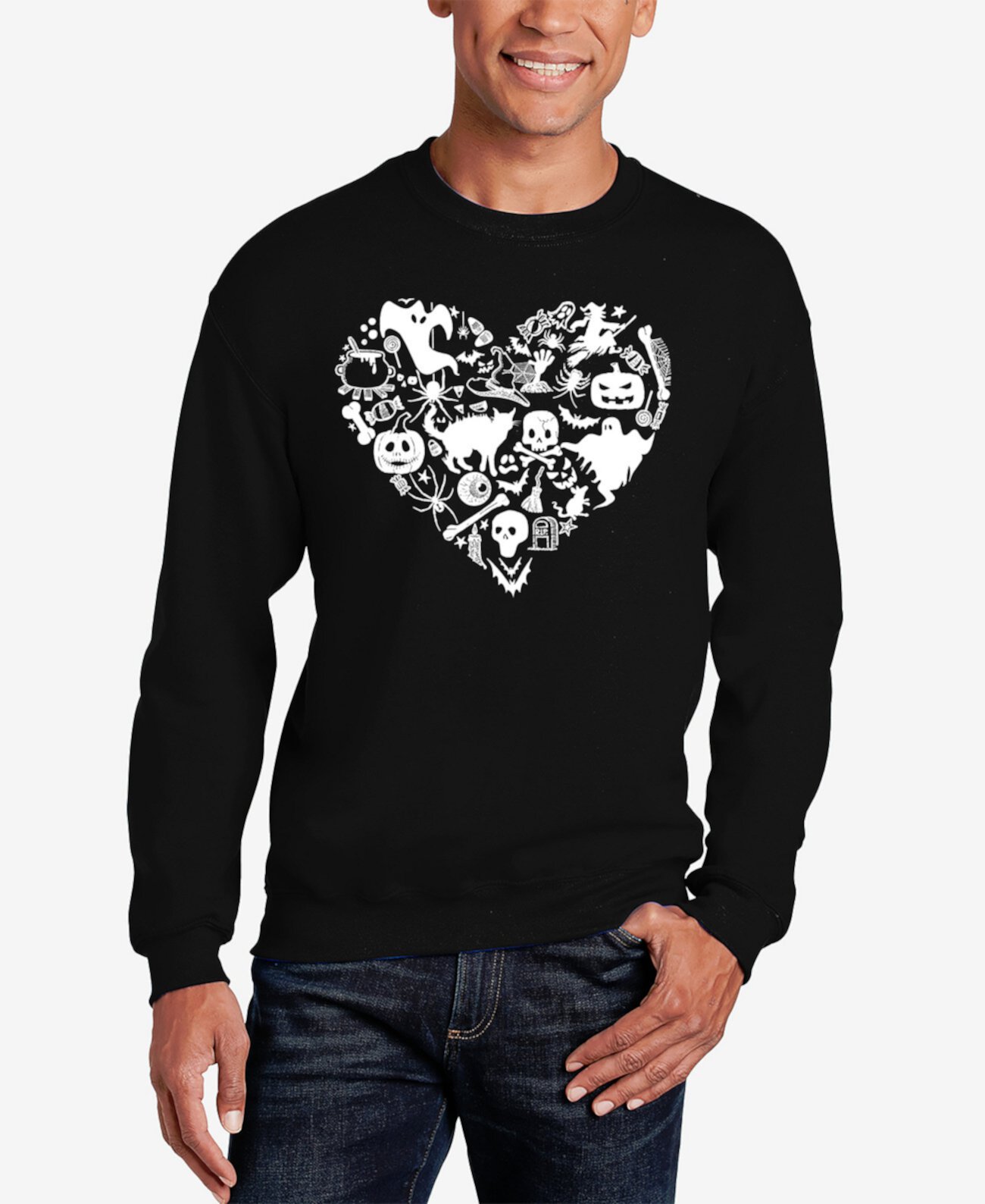 Men's Halloween Heart Word Art Crewneck Sweatshirt LA Pop Art