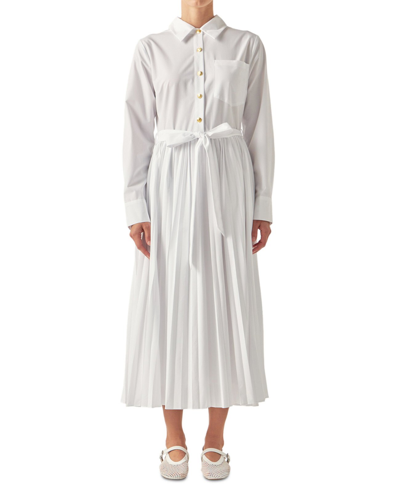 Women's Pleated Long-Sleeve Shirtdress English Factory