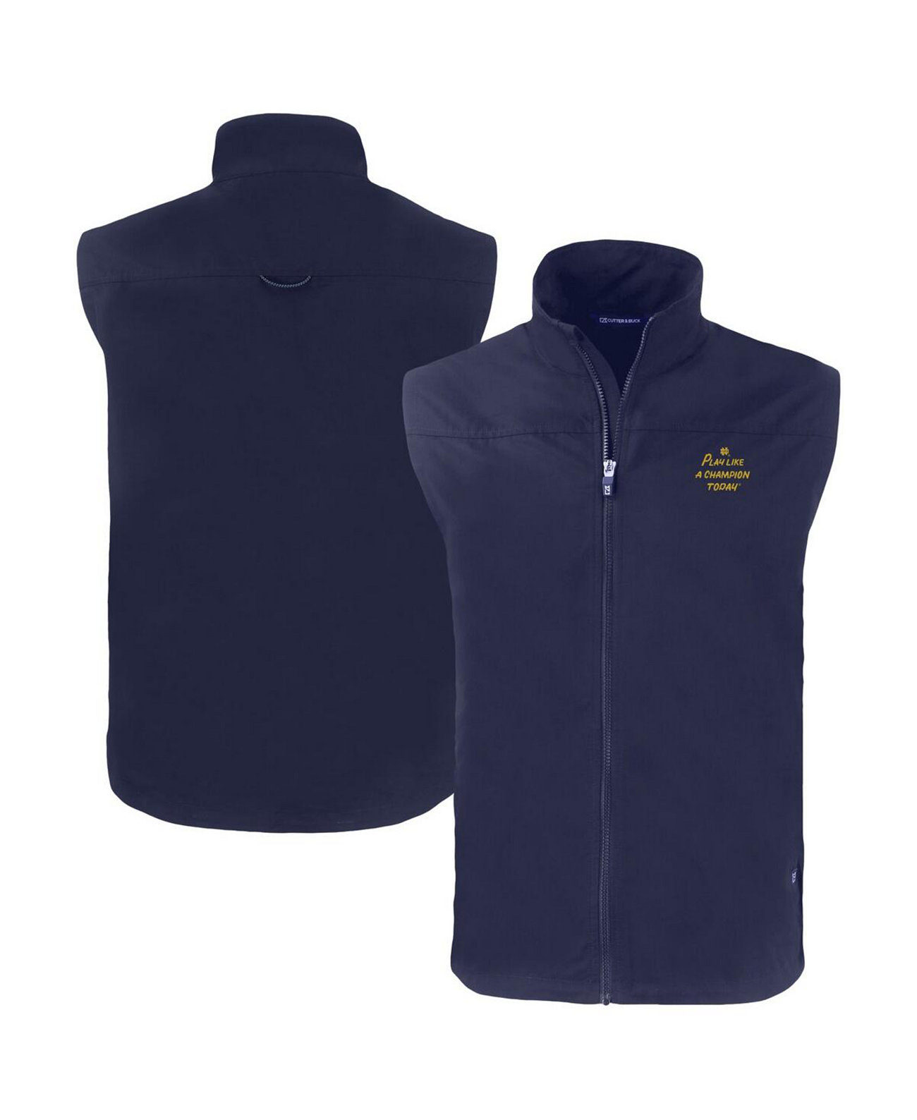 Men's Navy Notre Dame Fighting Irish Play Like A Champion Today Charter Eco Full-Zip Vest Cutter & Buck