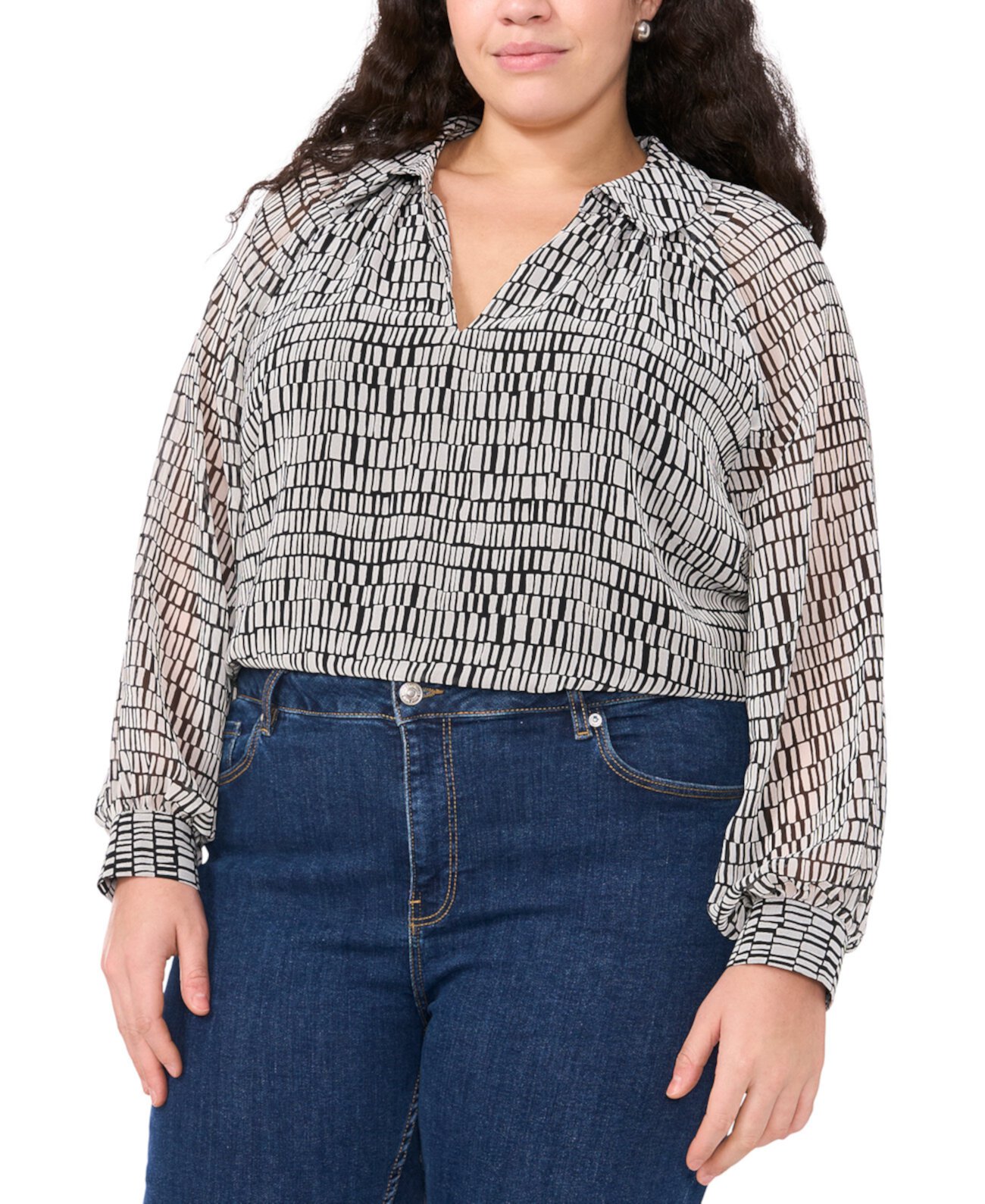 Plus Size Printed Collared Blouse Vince Camuto