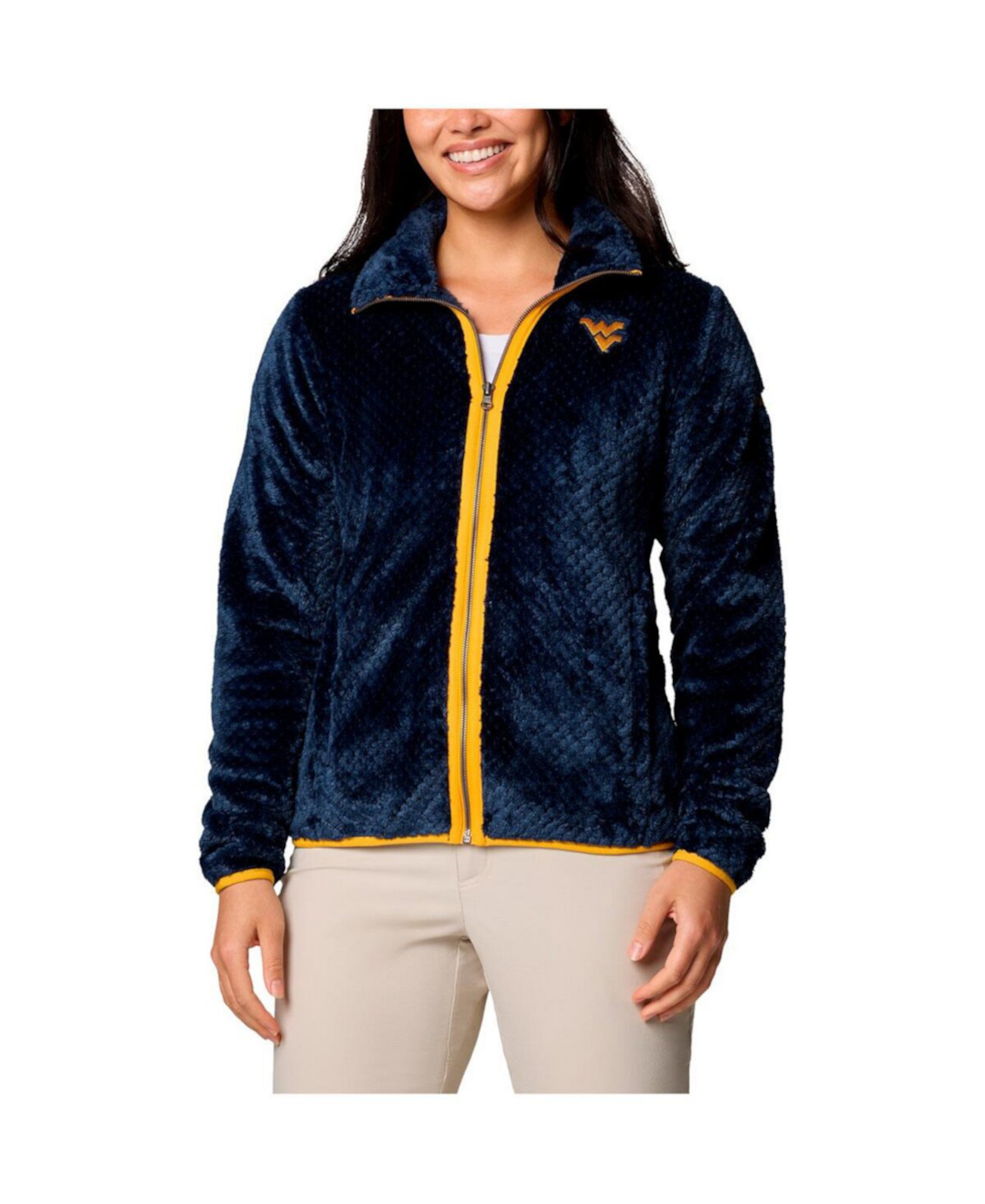 Women's Navy West Virginia Mountaineers Fireside II Sherpa Full-Zip Jacket Columbia