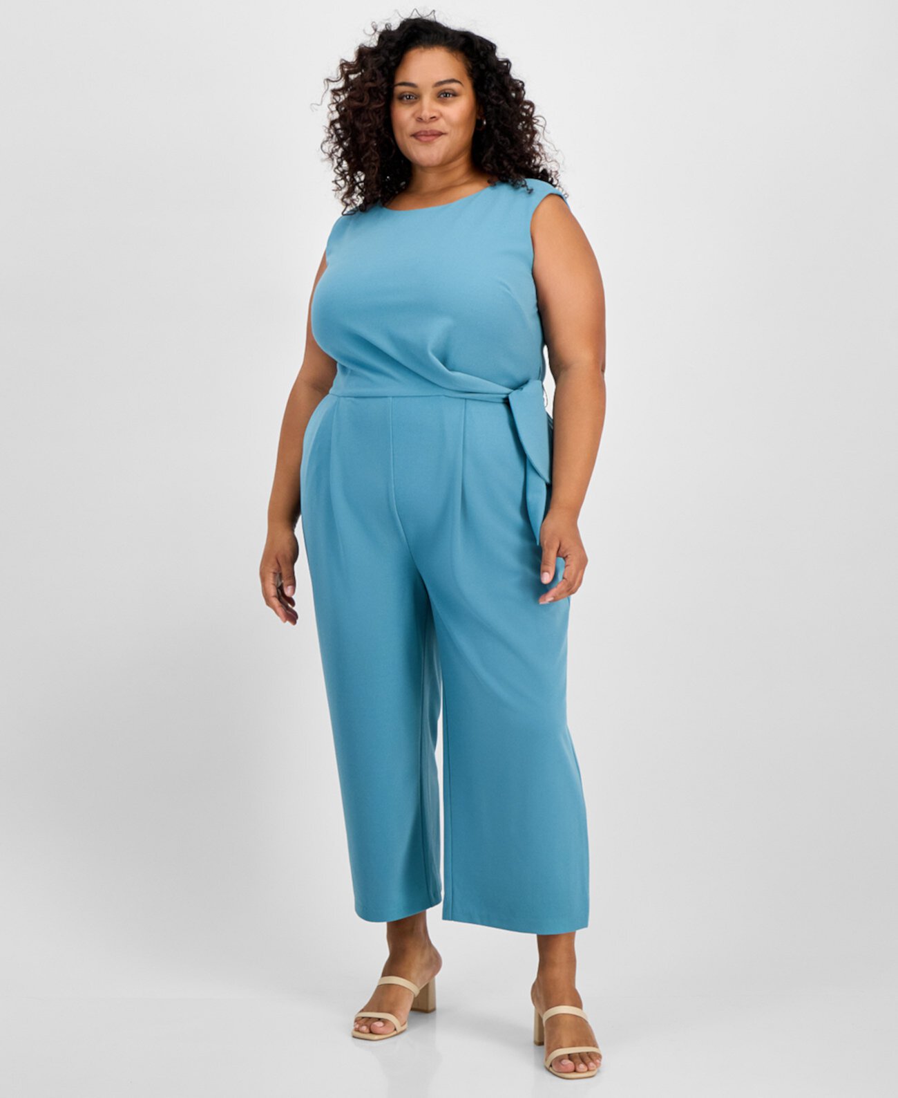 Plus Size Cropped Side-Tie Sleeveless Jumpsuit Tahari