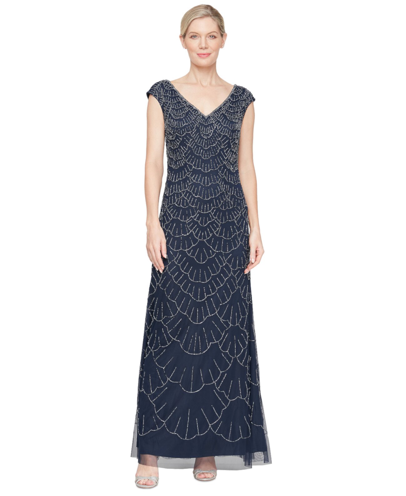 Women's V-Neck Beaded Sleeveless Gown Alex Evenings