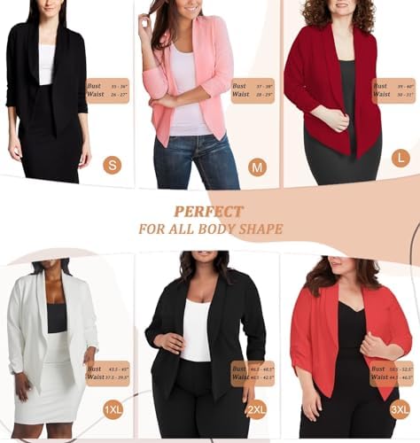 Hybrid & Company Women's Casual Work Office Blazer Jacket Open Front Shawl with 3/4 Scrunch Sleeves Hybrid & Company