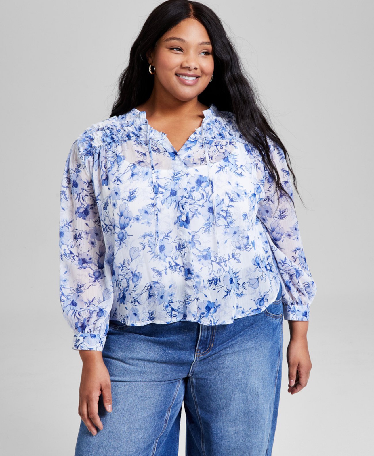 Trendy Plus Size Ruffled Button-Front Top,  Exclusively at Macy's And Now This