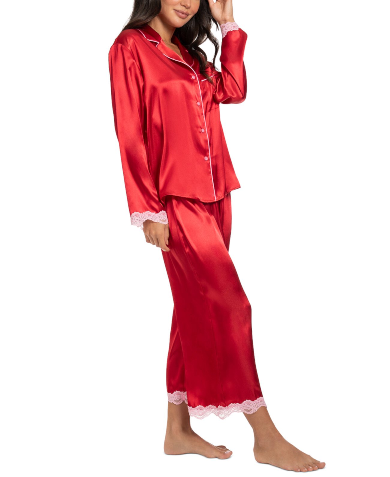 Women's 2Pc. Lace-Trm Long Pajama Set Linea Donatella