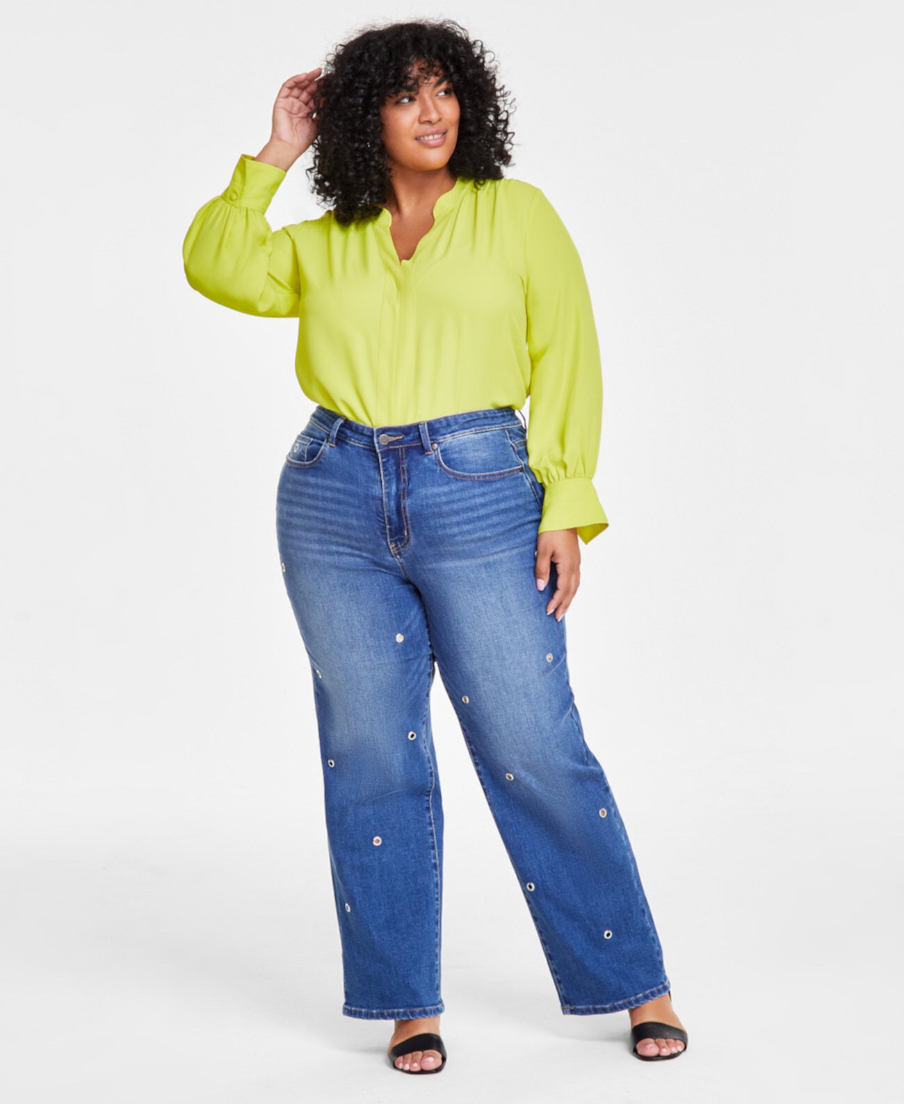 Plus Size High-Rise Straight-Leg Grommet Jeans Vince Camuto