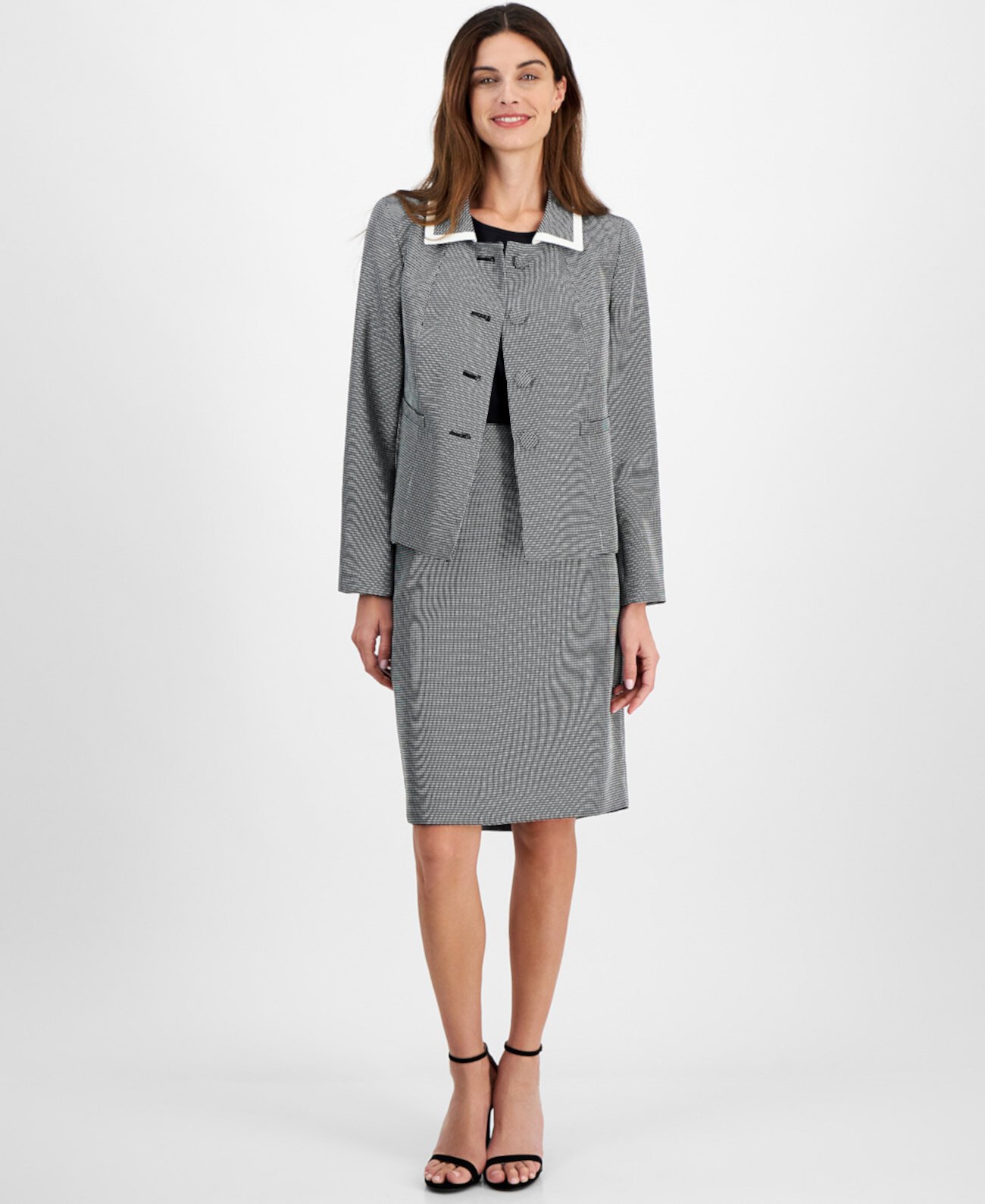 Women's Seamed Birdseye Tweed Skirt Suit, Regular & Petite Le Suit