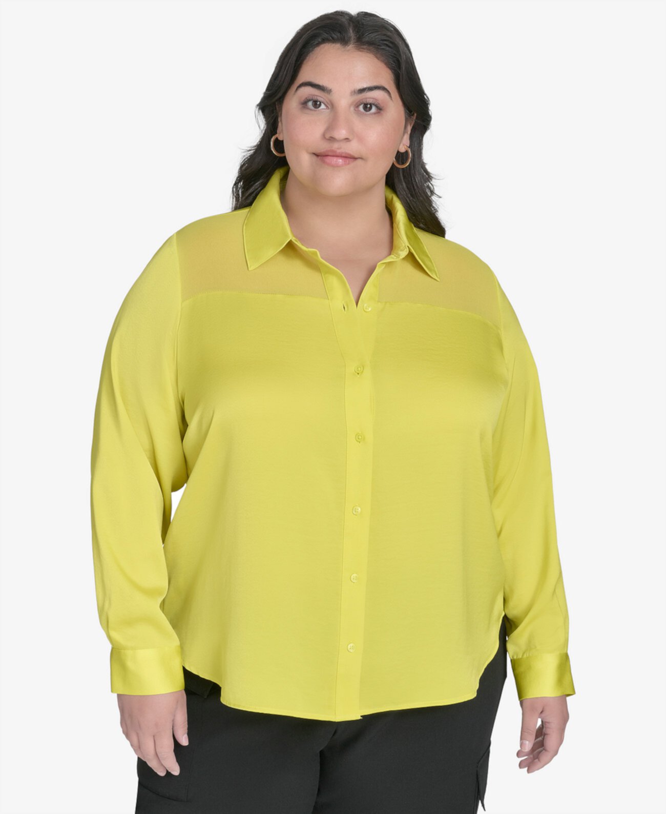 Plus Size Mixed-Media Blouse DKNY