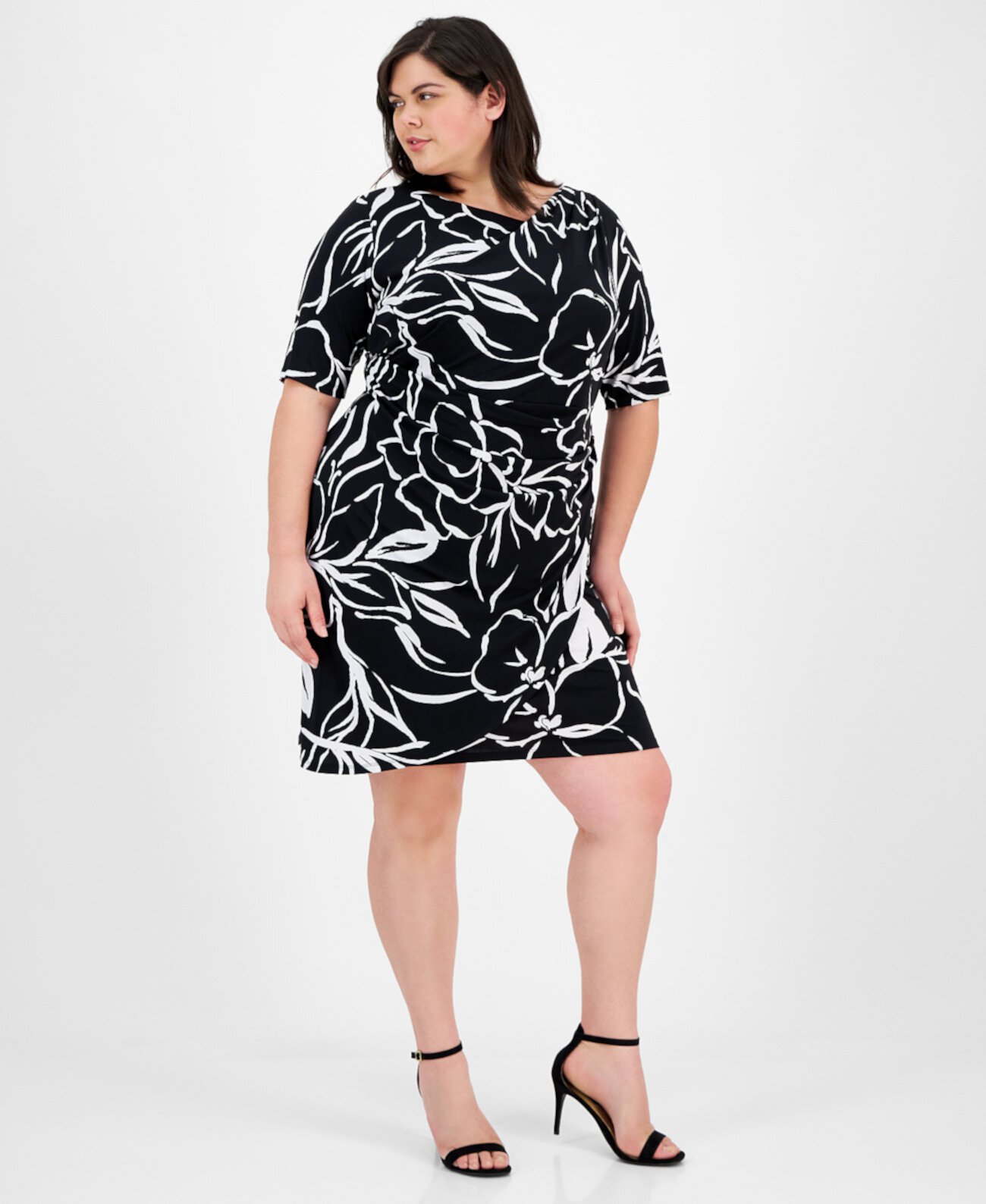 Plus Size Printed Pleat-Detailed Dress Connected