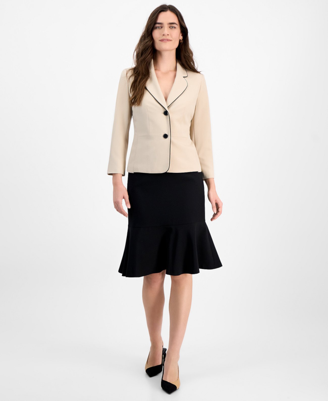 Women's Piped Notch-Collar Two-Button Jacket & Midi Flounce-Hem Skirt Regular & Petite Sizes Le Suit