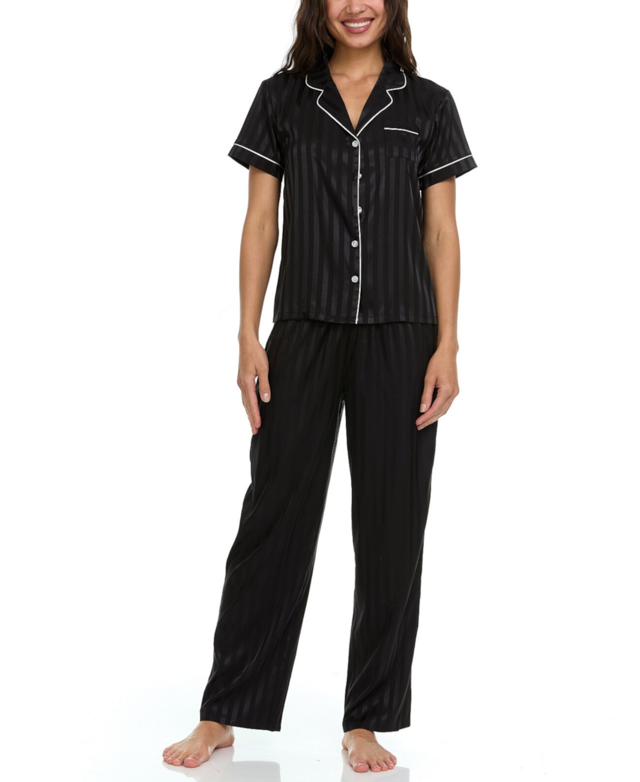 Women's Angela Jacq Stripe Notch Pajama Set Flora Nikrooz