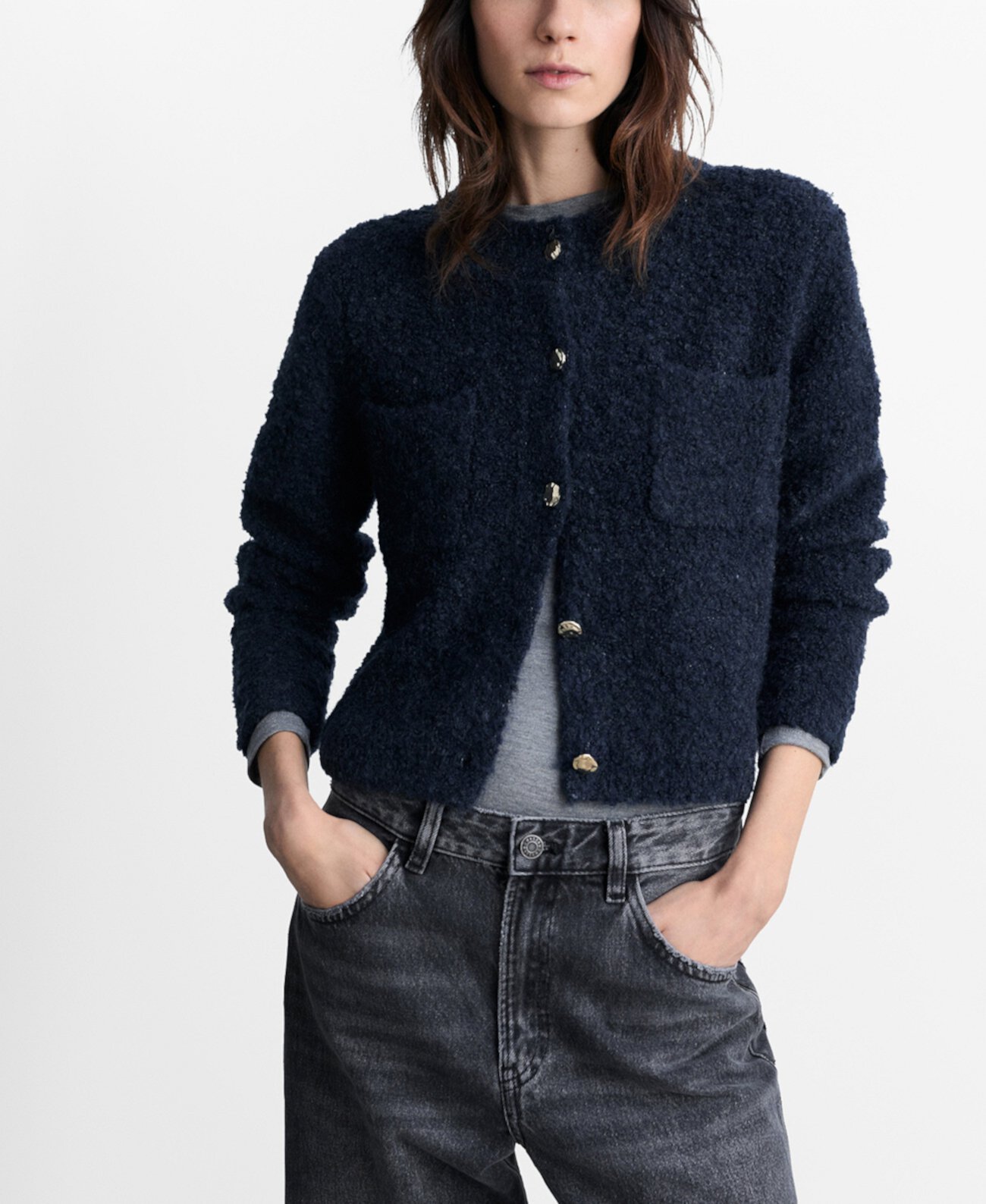 Women's Jewel Buttons Detail Bouclé Knit Jacket Mango