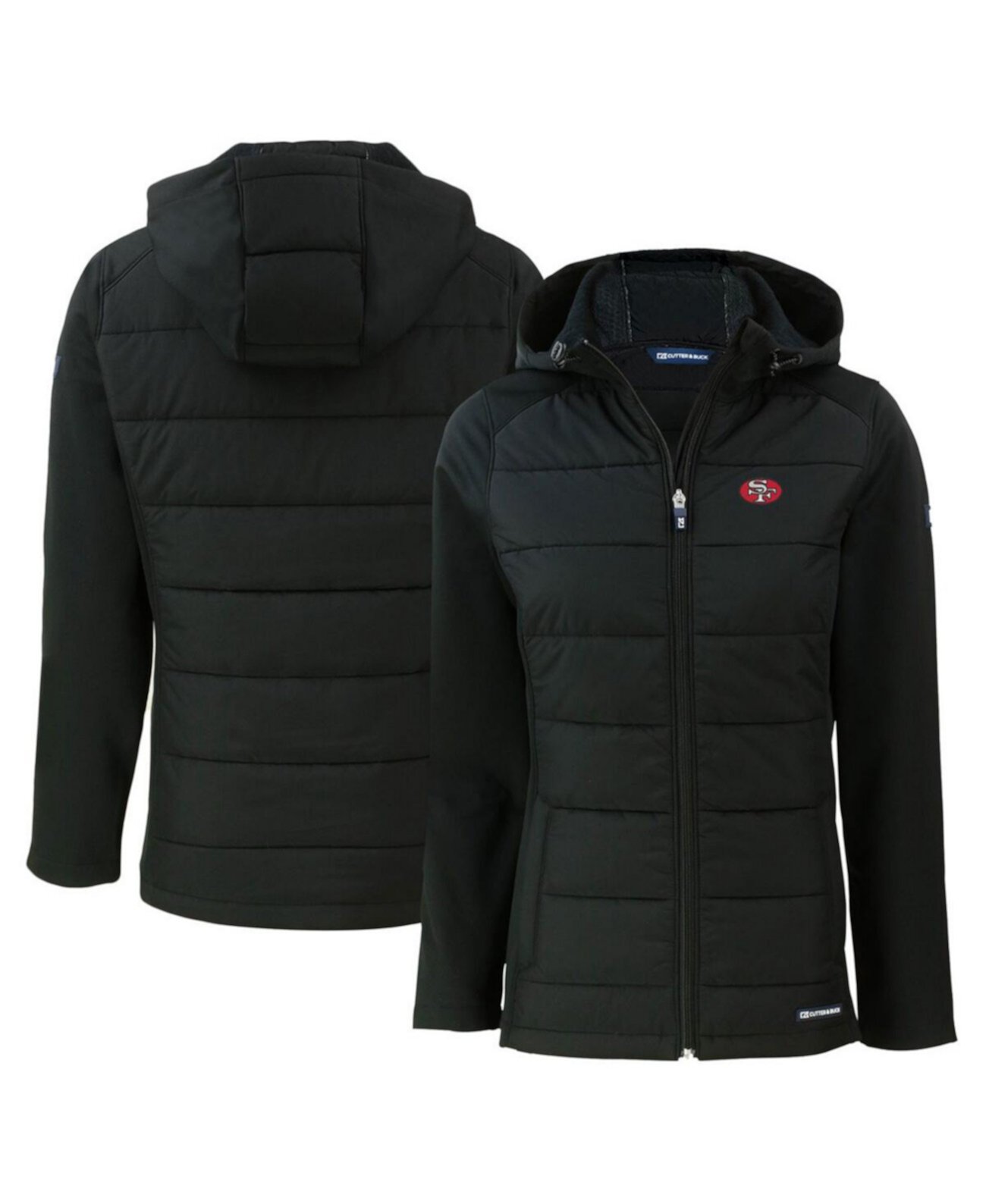 Women's Black San Francisco 49ers Throwback Evoke Hybrid Eco Softshell Full-Zip Hoodie Jacket Cutter & Buck